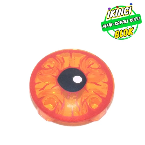 LEGO® Plate Round 2 x 2 with Rounded Bottom [Boat Stud] with Bloodshot Eye and Black Pupil Print Şeffaf Turuncu Sıfır