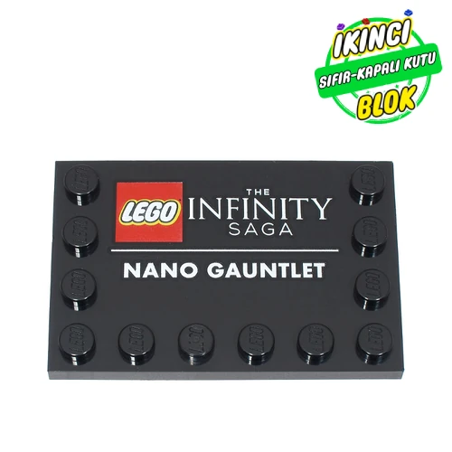 LEGO® Plate Special 4 x 6 with Studs on 3 Edges, LEGO Logo, 'THE INFINITY SAGA', and 'NANO GAUNTLET' Print Siyah Sıfır