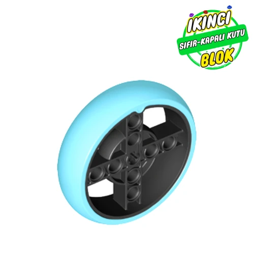 LEGO® Wheel 57 x 14 with 4 Black Spokes with 2 Holes and Medium Azure Integral Tire Siyah Sıfır