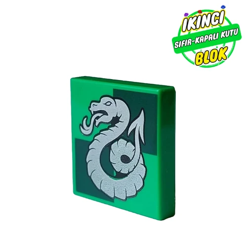 LEGO® Tile 2 x 2 with Silver Snake, Slytherin Crest print Parlak Yeşil Sıfır