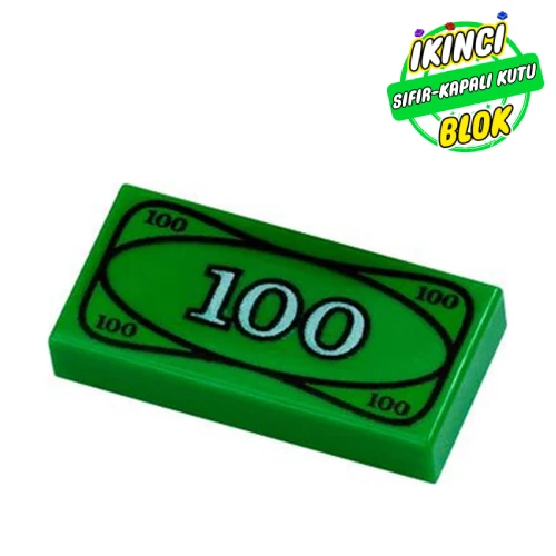 LEGO® Tile 1 x 2 with '100' Banknote Print Yeşil Sıfır