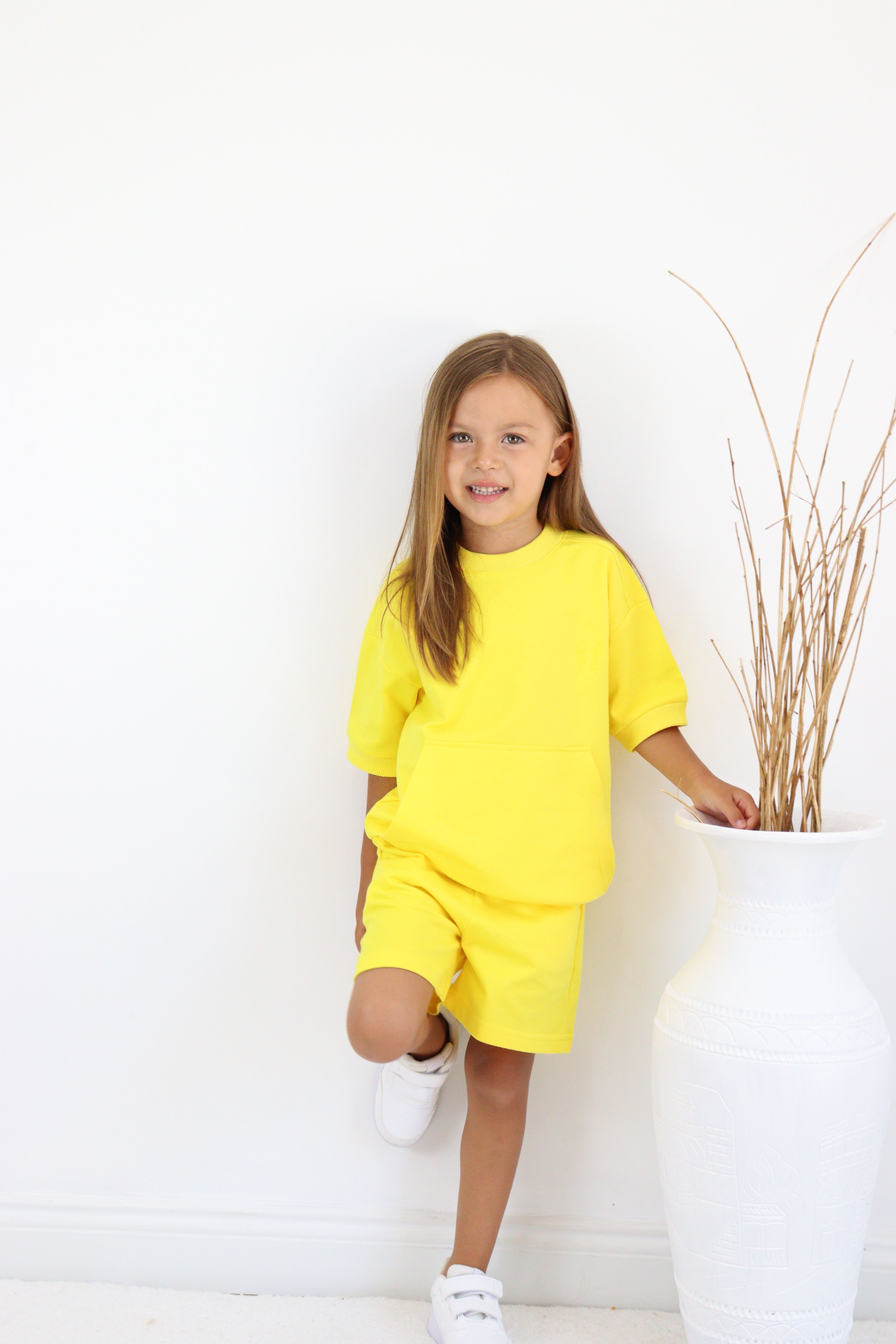 Sunday Nakış Detaylı Sarı 2'li Şort T-shirt Takım