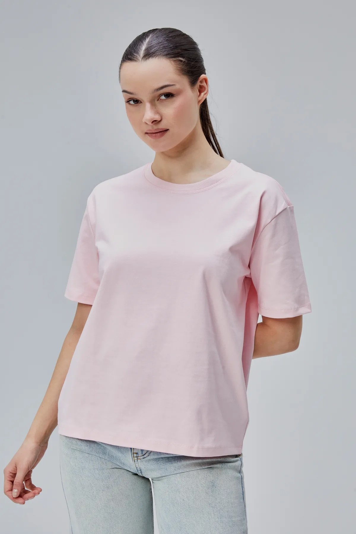 Pembe kısa kollu pamuklu tişört