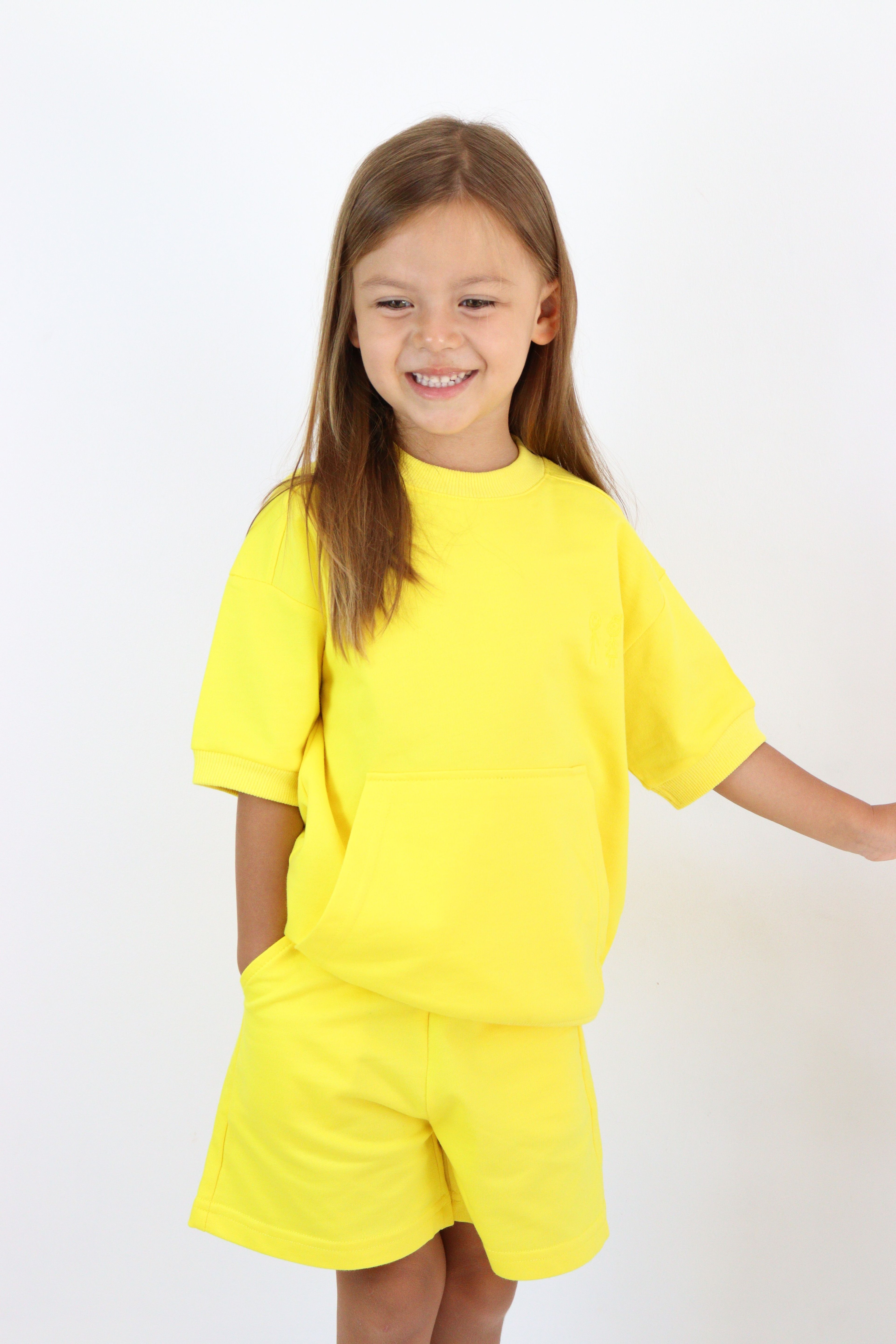 Sunday Nakış Detaylı Sarı 2'li Şort T-shirt Takım
