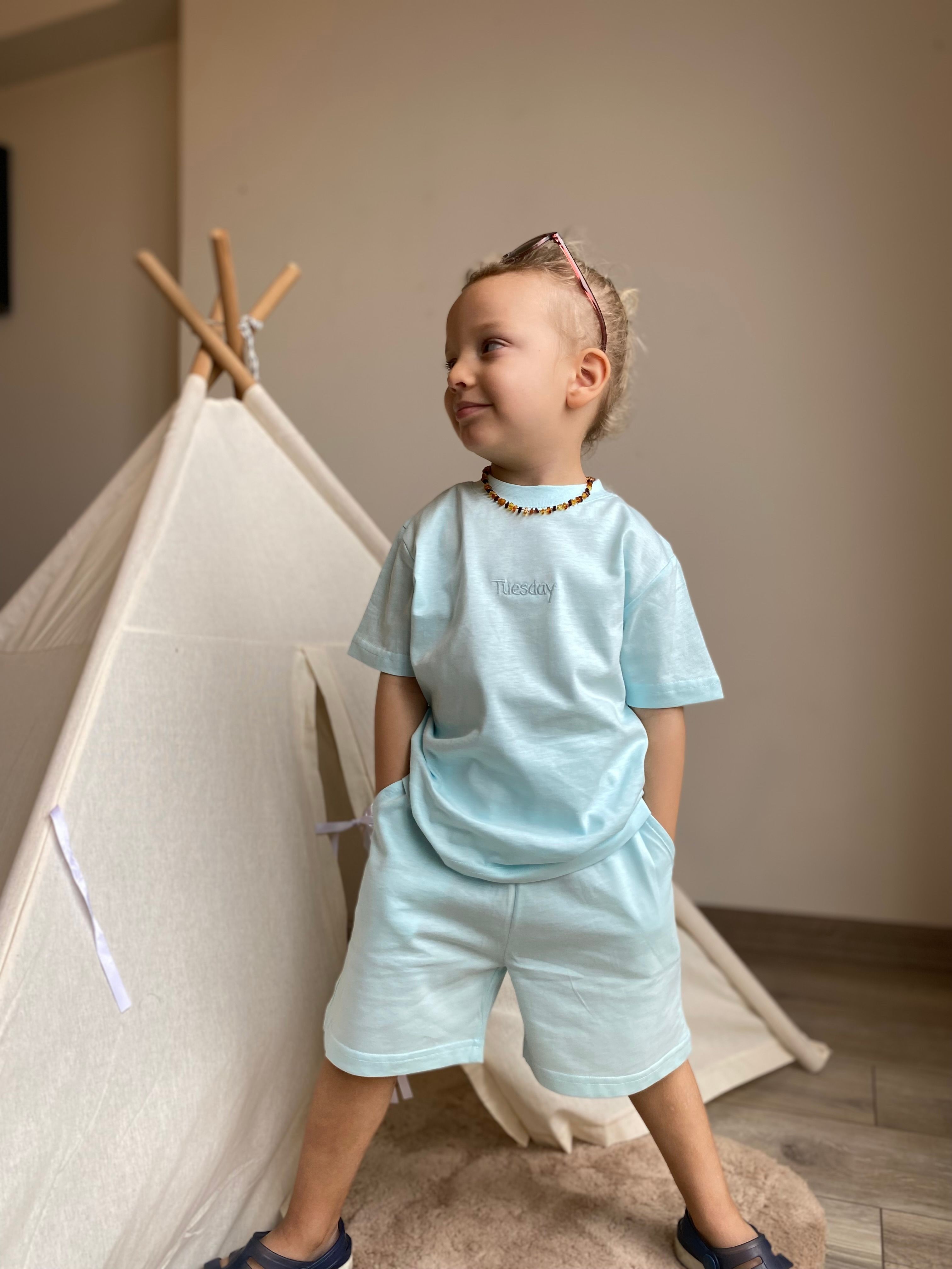 Tuesday Nakış Detaylı Bebe Mavi 2'li Şort T-shirt Takım image