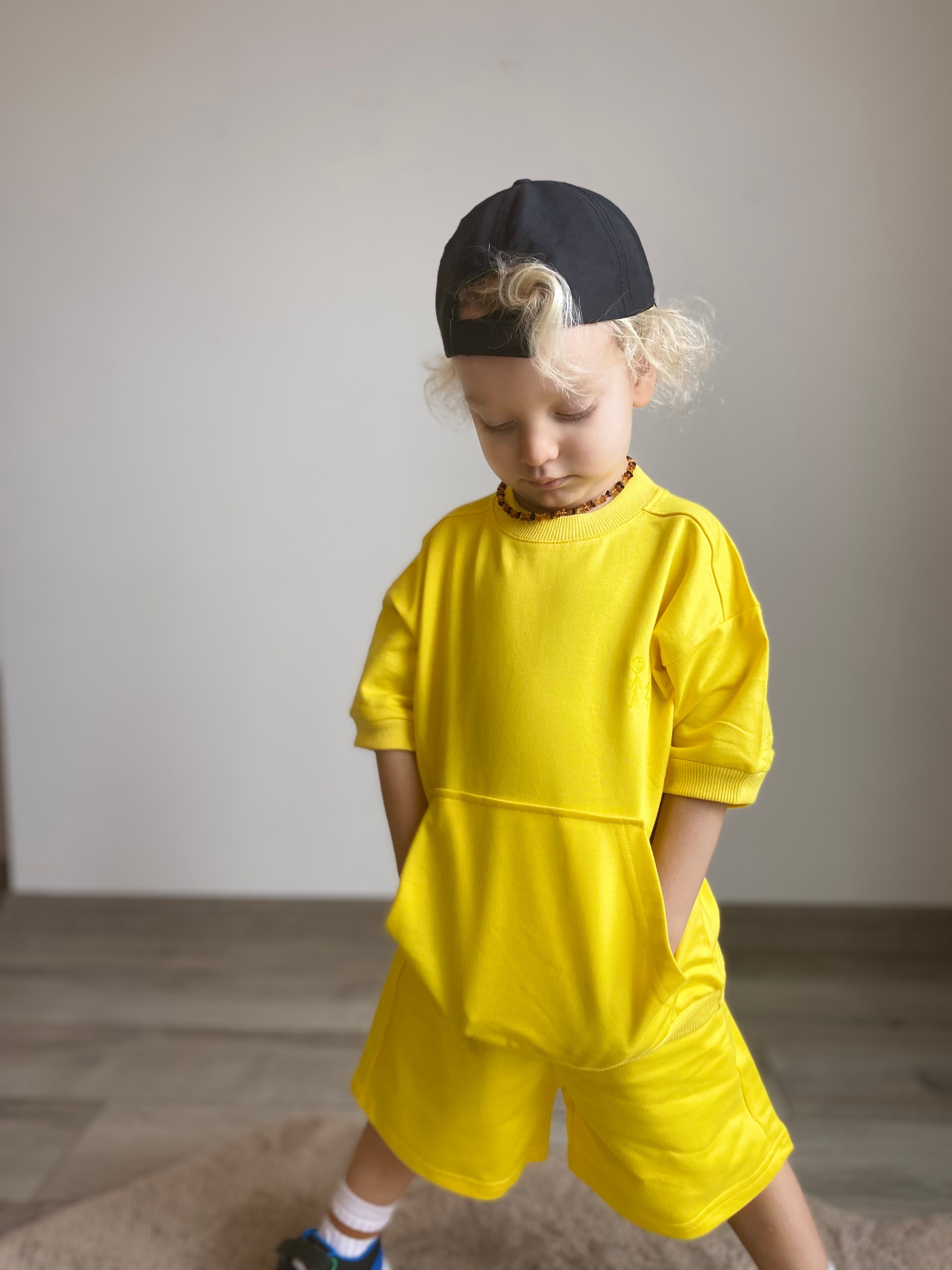 Sarı Kanguru Unisex Cep Detaylı Çocuk Takım image