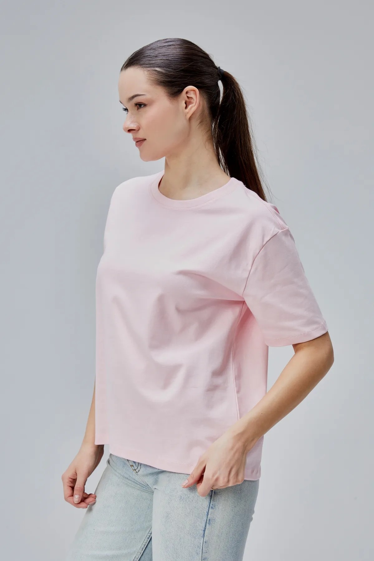 Pembe kısa kollu pamuklu tişört