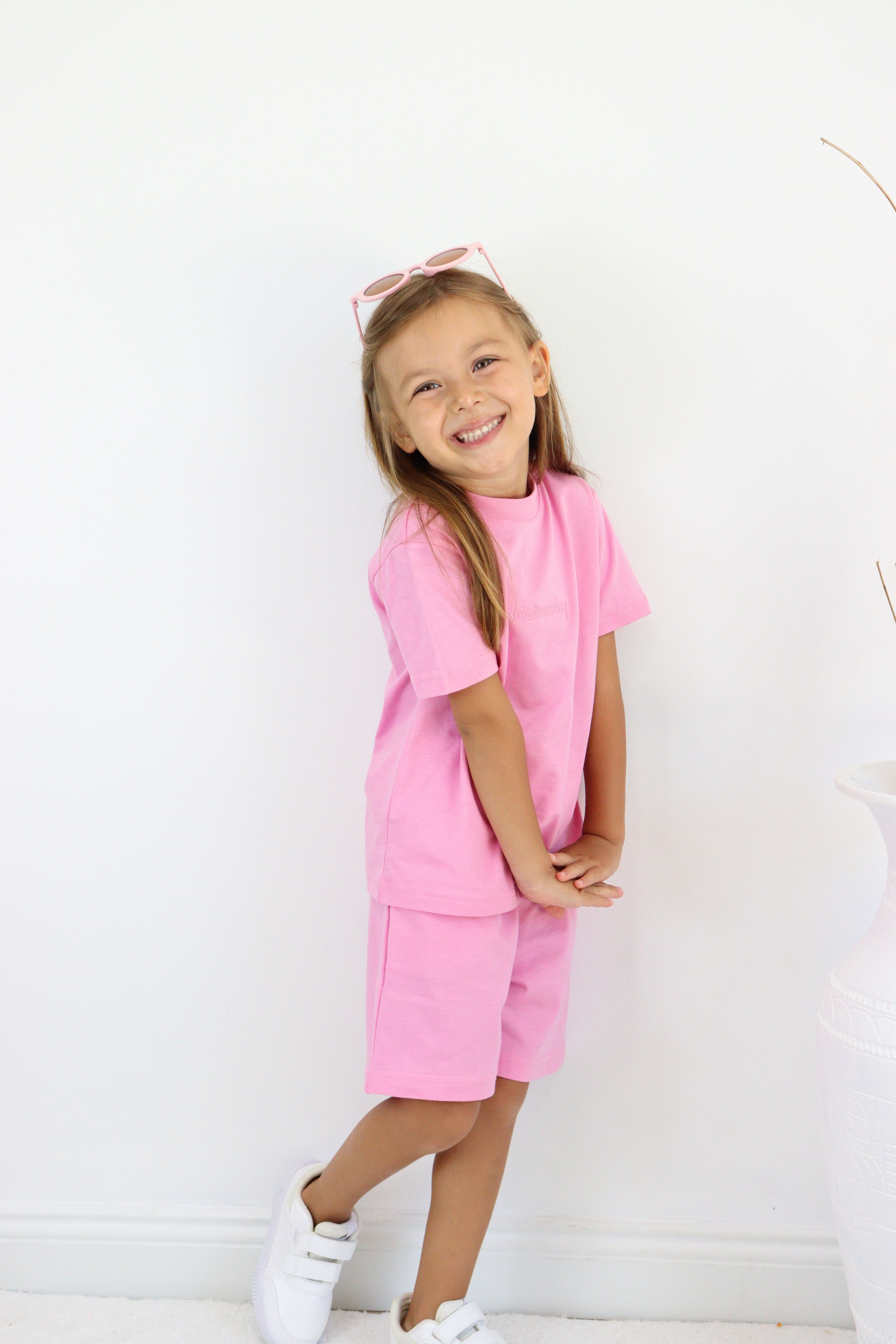 Wednesday Nakış Detaylı Pembe 2'li Şort T-shirt Takım image