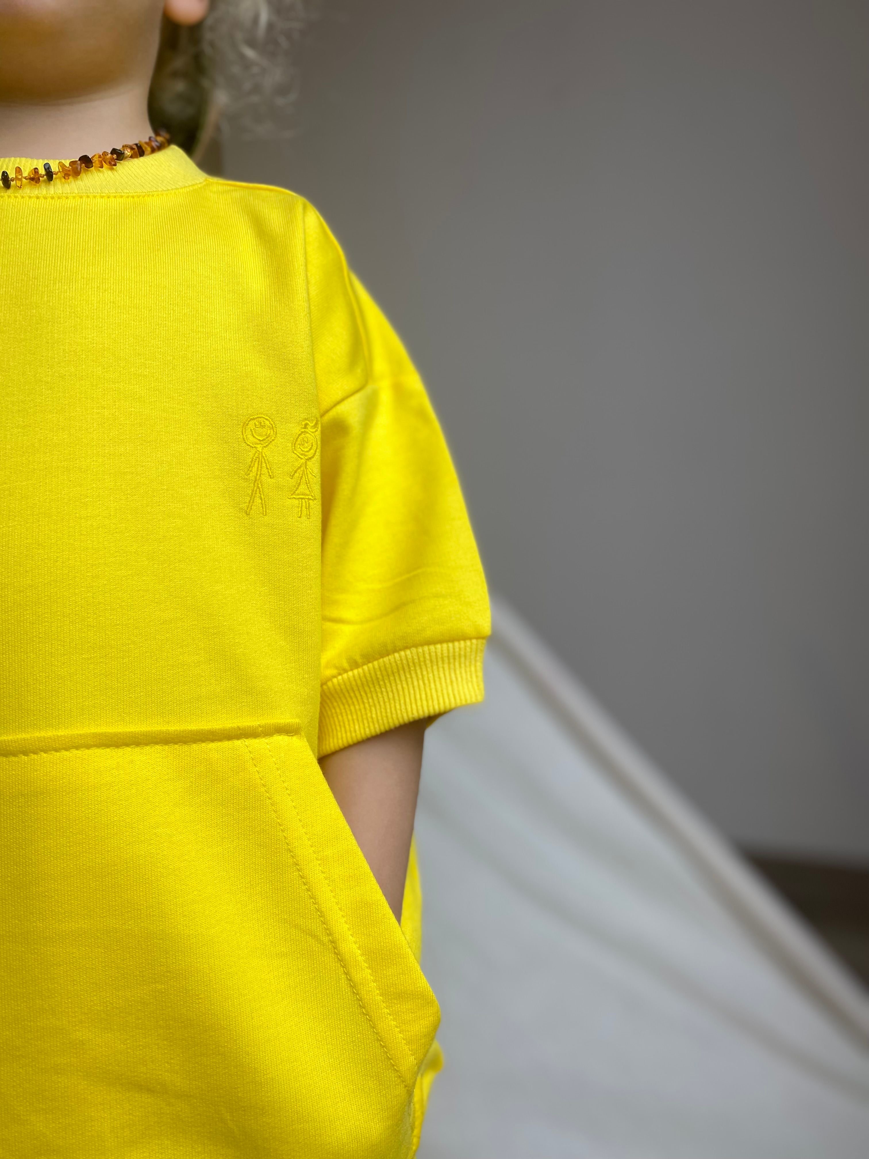 Sarı Kanguru Unisex Cep Detaylı Çocuk Takım