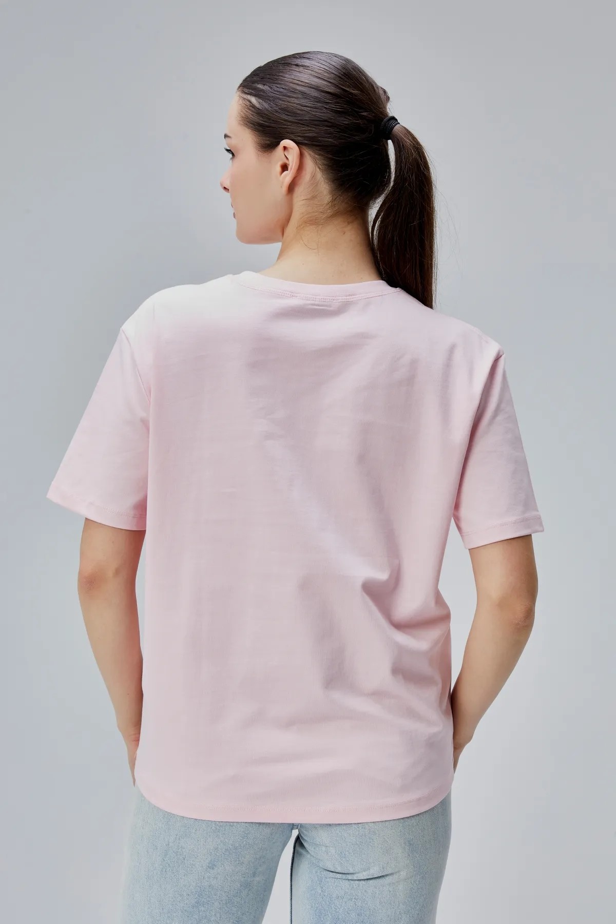 Pembe kısa kollu pamuklu tişört