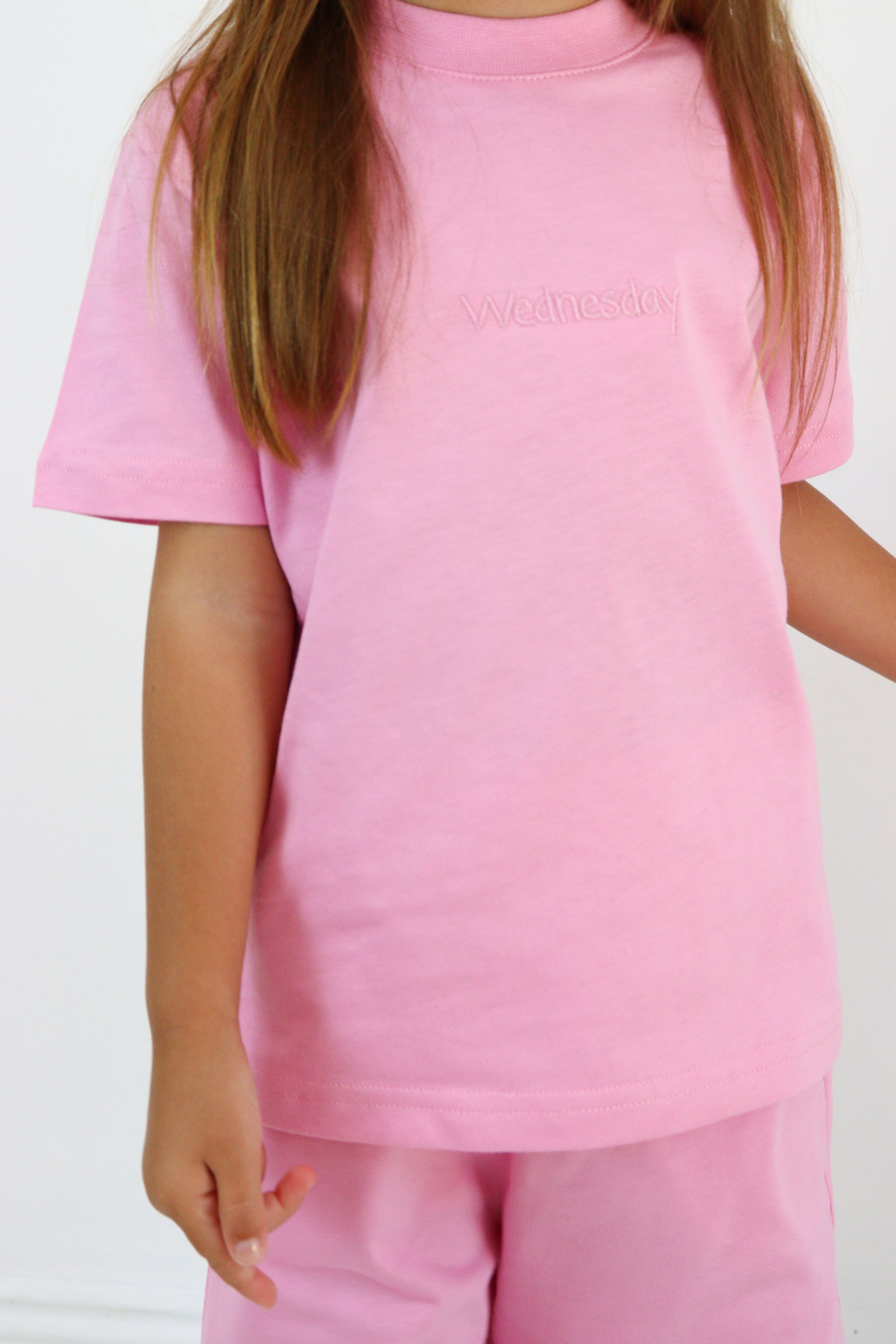 Wednesday Nakış Detaylı Pembe 2'li Şort T-shirt Takım