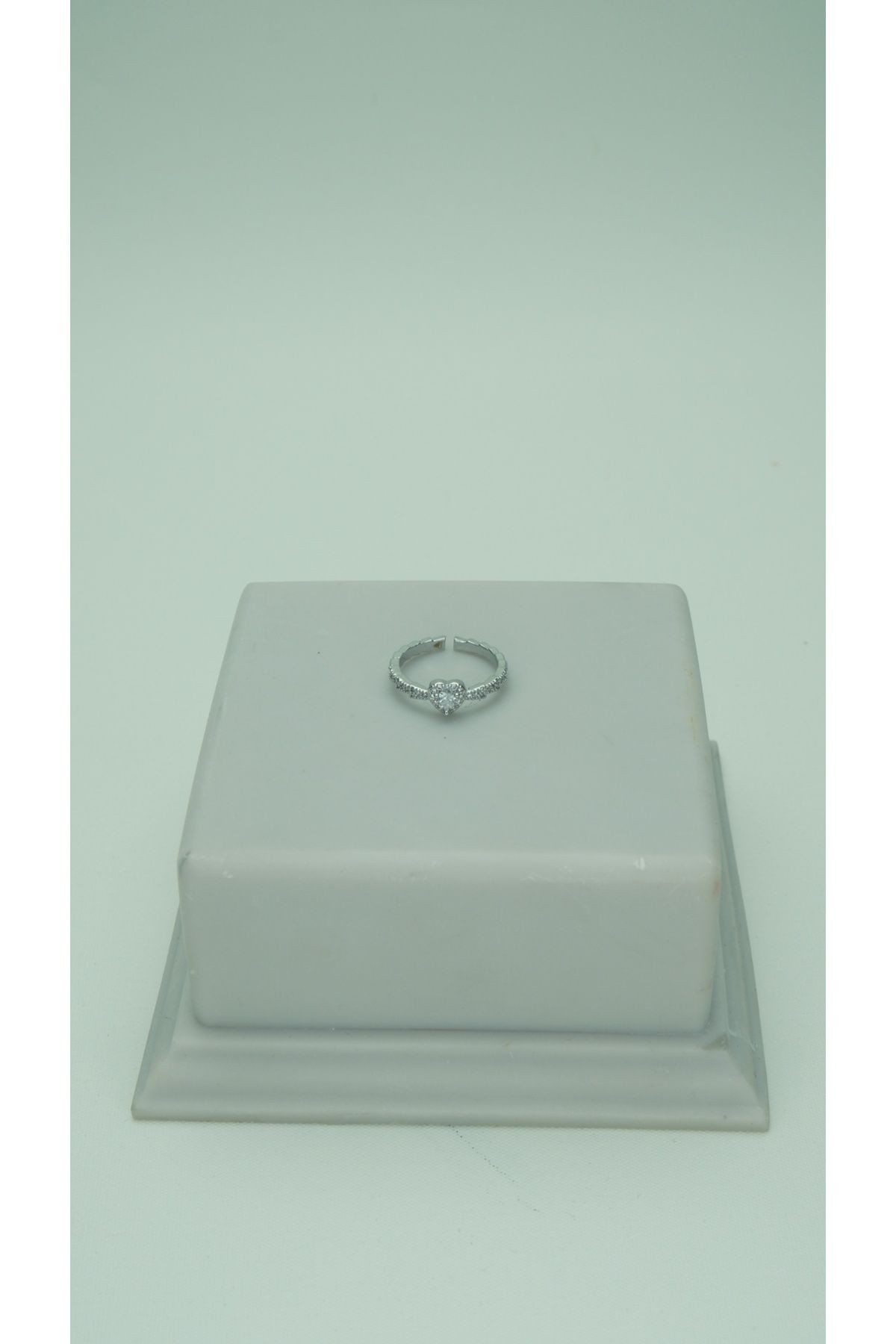 Altın Kaplama Zirkon Taşlı Kalp Minimal Pinterest Model Ayarlanabilir Silver Yüzük