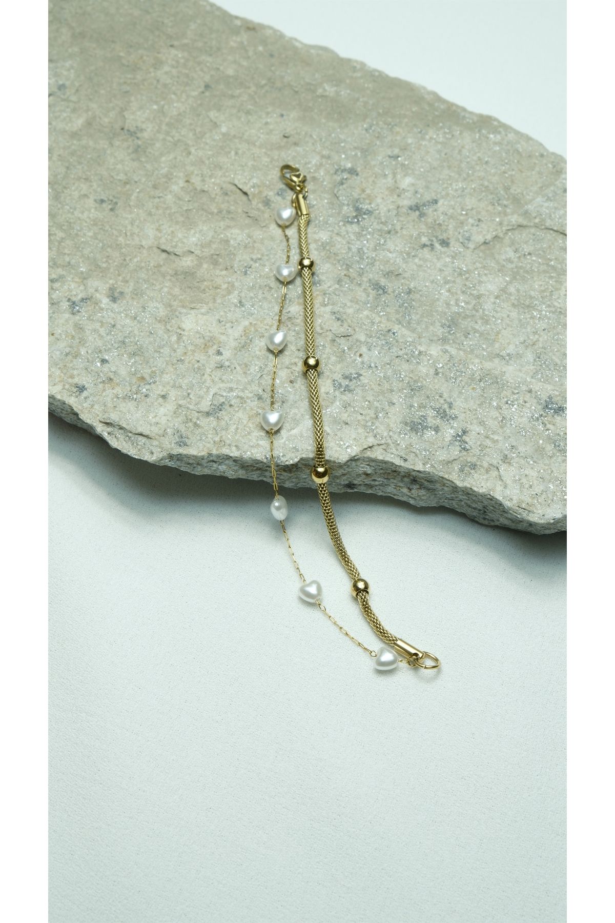 ÇELİK İNCİ KALP İKİLİ BİLEKLİK