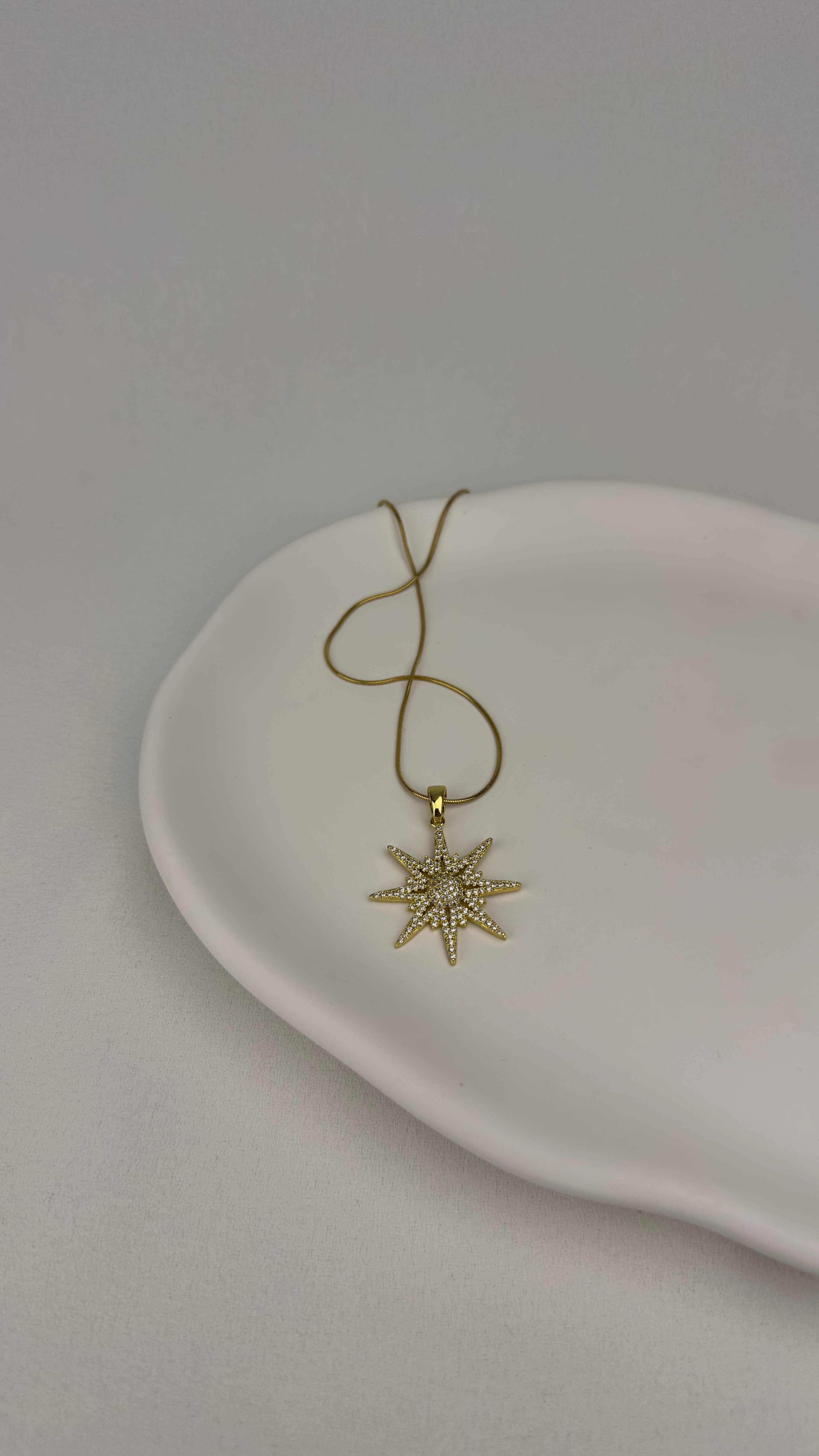 Çelik Starbust Zirkon Taşlı Kolye Gold 