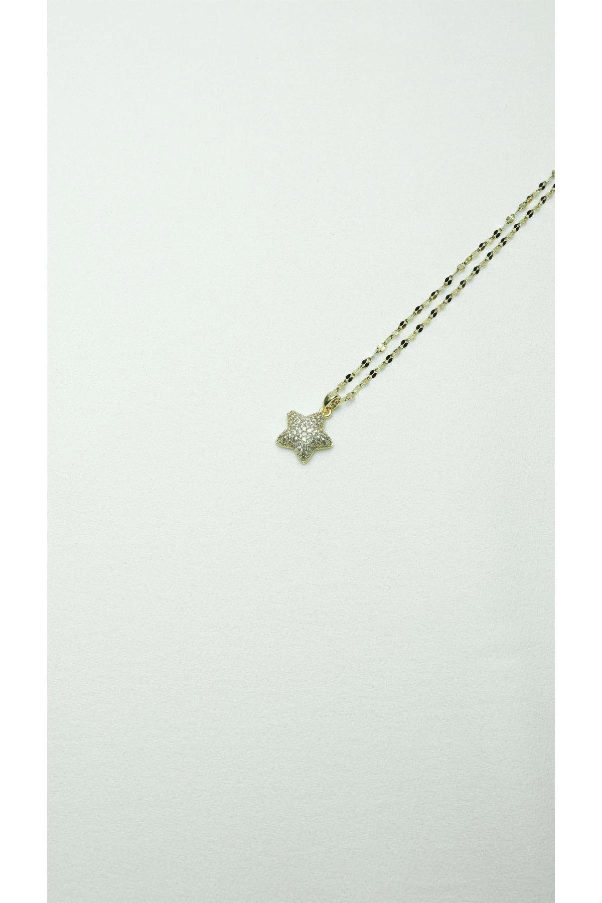 ÇELİK ZİRKON TAŞLI YILDIZ GOLD KOLYE