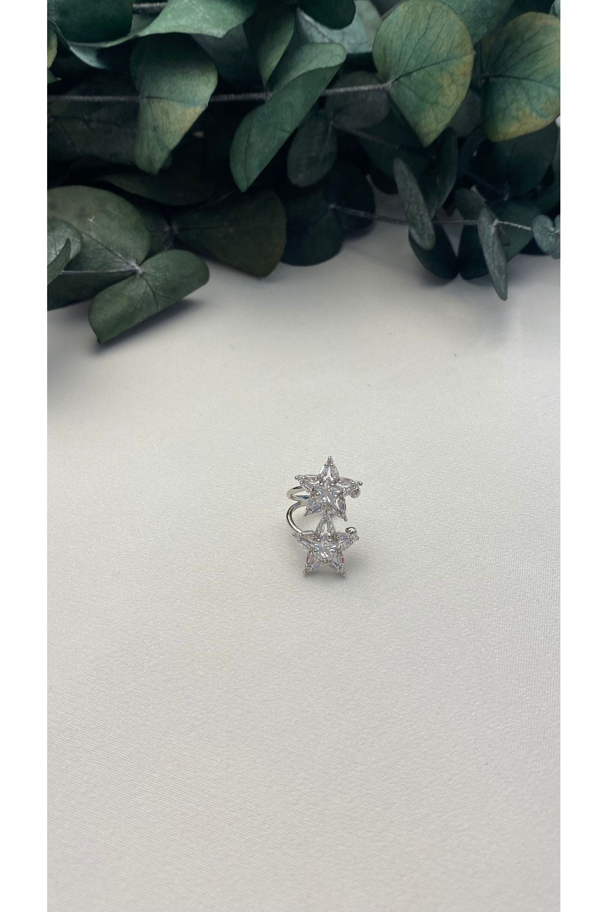 ALTIN KAPLAMA ZİRKON TAŞLI YILDIZLI EARCUFF SİLVER