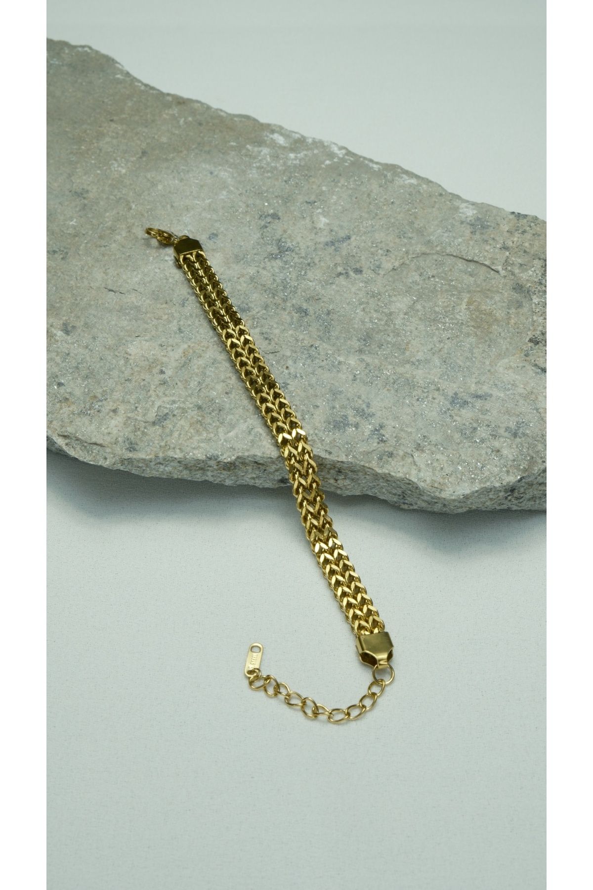Çelik Kalın Örme Zincir Unisex Gold Bileklik