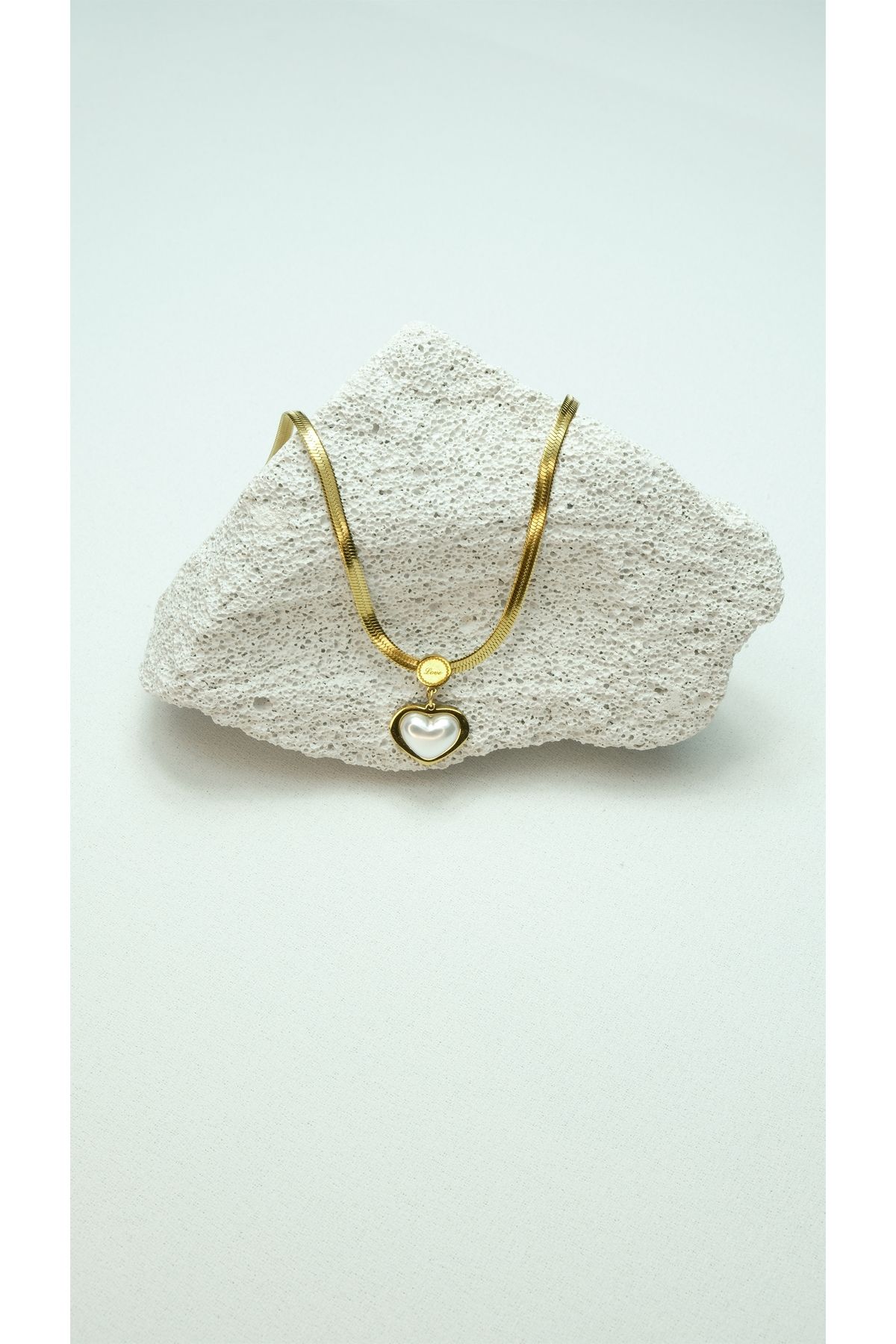 ÇELİK İNCİ KALPLİ LOVE İTALYAN ZİNCİR GOLD KOLYE