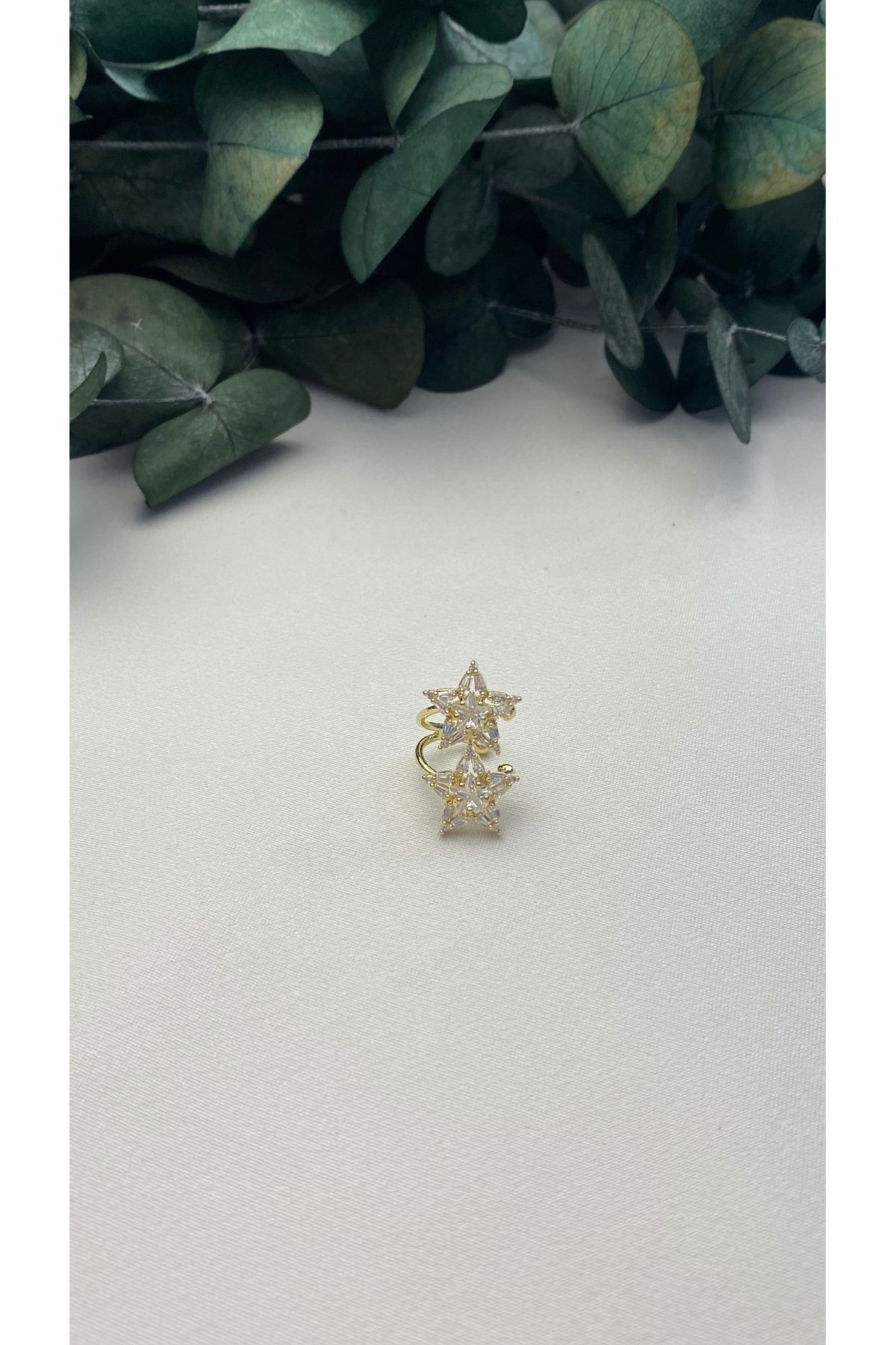 ALTIN KAPLAMA ZİRKON TAŞLI YILDIZLI EARCUFF GOLD