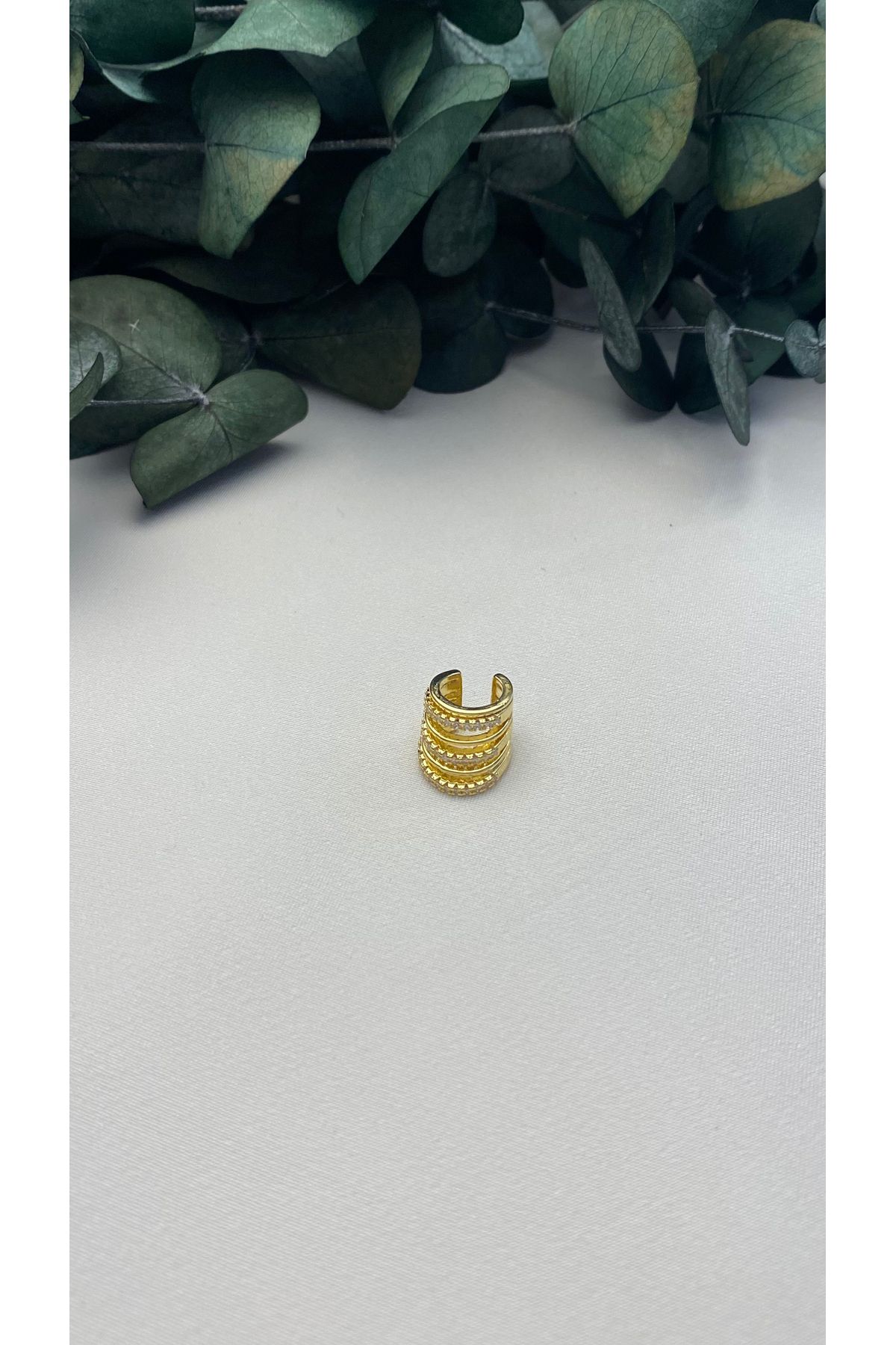 ALTIN KAPLAMA ZİRKON TAŞLI YASSI ÇOKLU GÖRÜNÜMLÜ EARCUFF GOLD