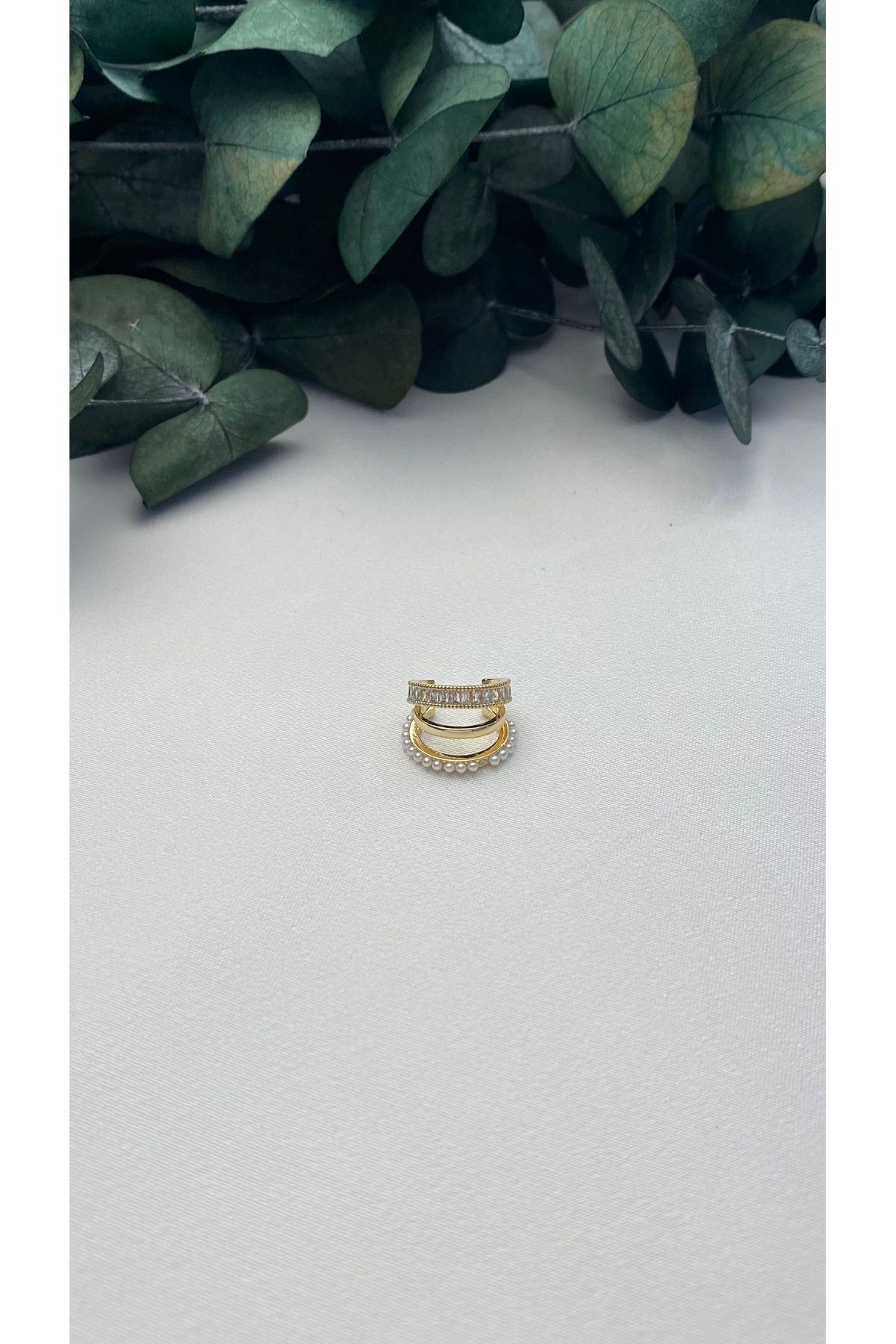 ALTIN KAPLAMA ZİRKON TAŞLI İNCİLİ EARCUFF GOLD