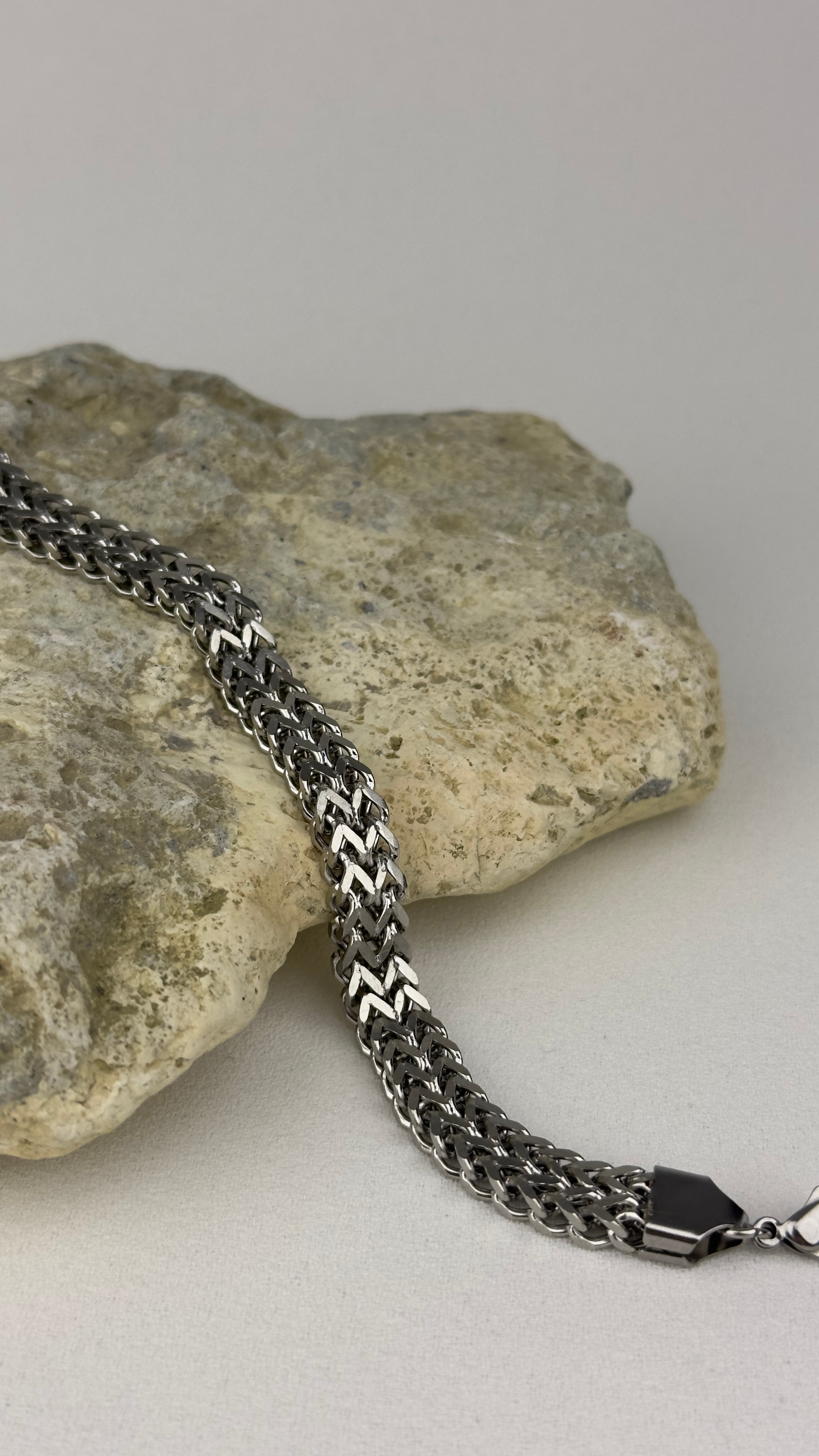 Çelik Kalın Örme Zincir Unisex Silver Bileklik 