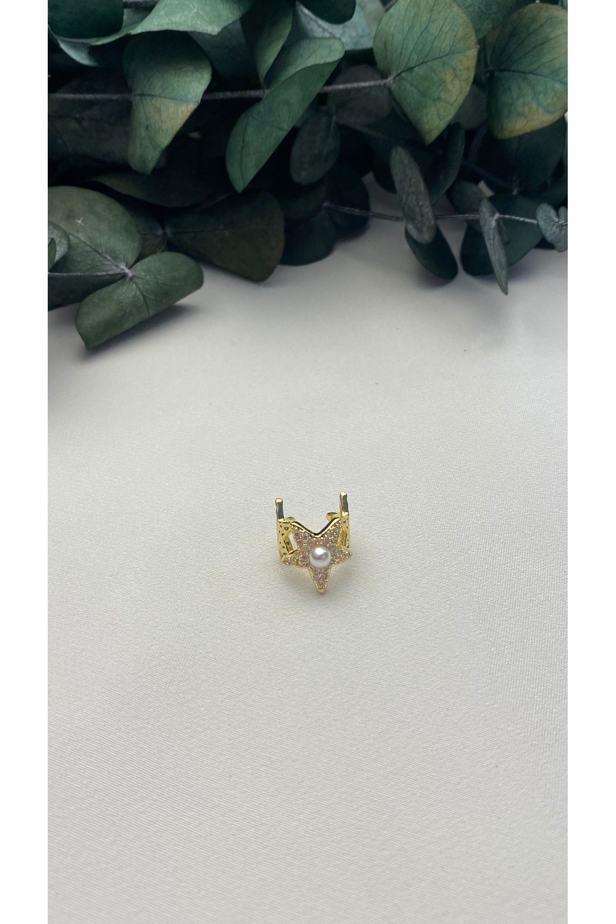 ALTIN KAPLAMA ZİRKON TAŞLI İNCİLİ YILDIZ EARCUFF GOLD