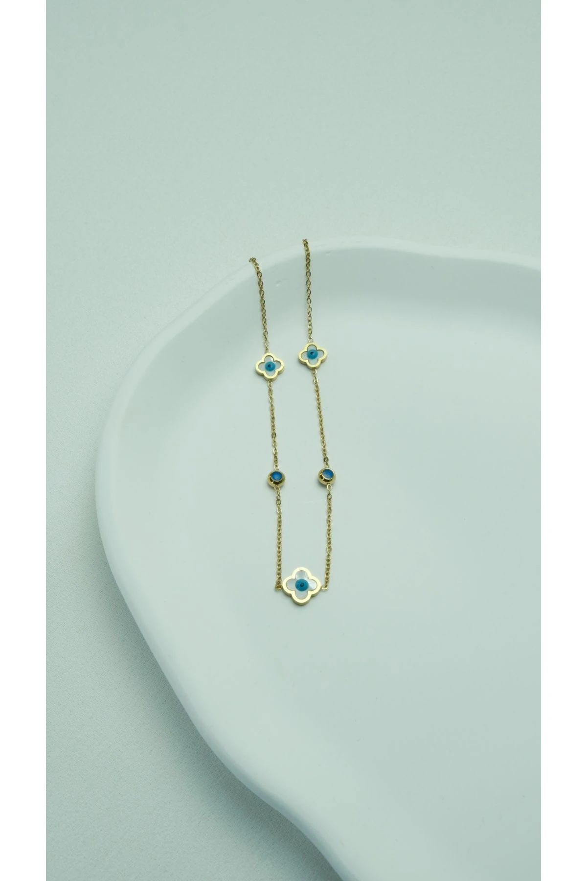 Çelik Nazar Boncuklu Detaylı  Gold Kolye