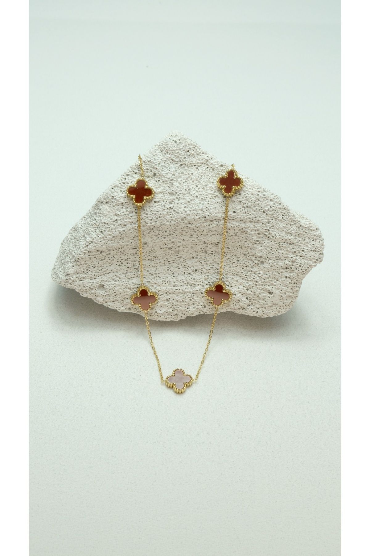 Çelik Bordo Van Cleef Gold Kolye