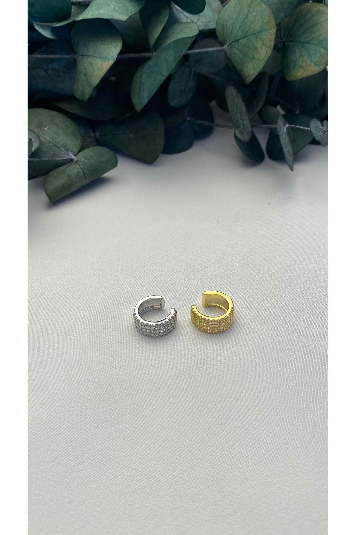 ALTIN KAPLAMA ZİRKON TAŞLI KÜT EARCUFF SİLVER