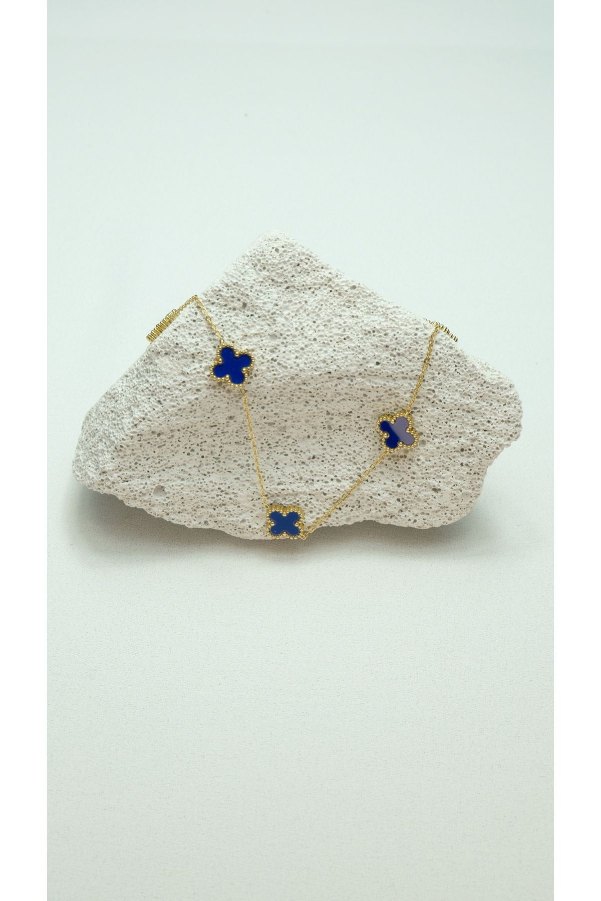 Çelik Lacivert Van Cleef Gold Kolye