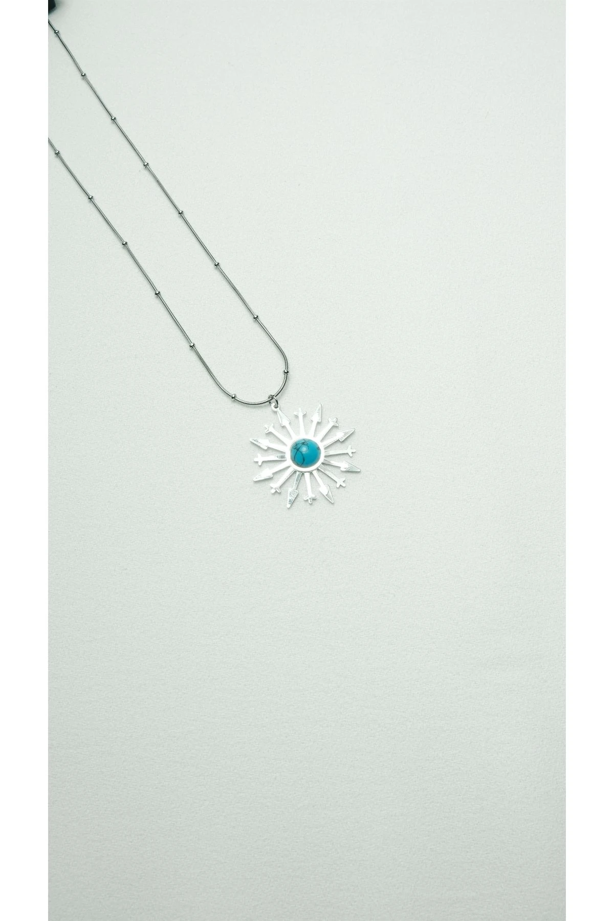 ÇELİK FİRUZE TAŞLI GÜNEŞ SİLVER KOLYE