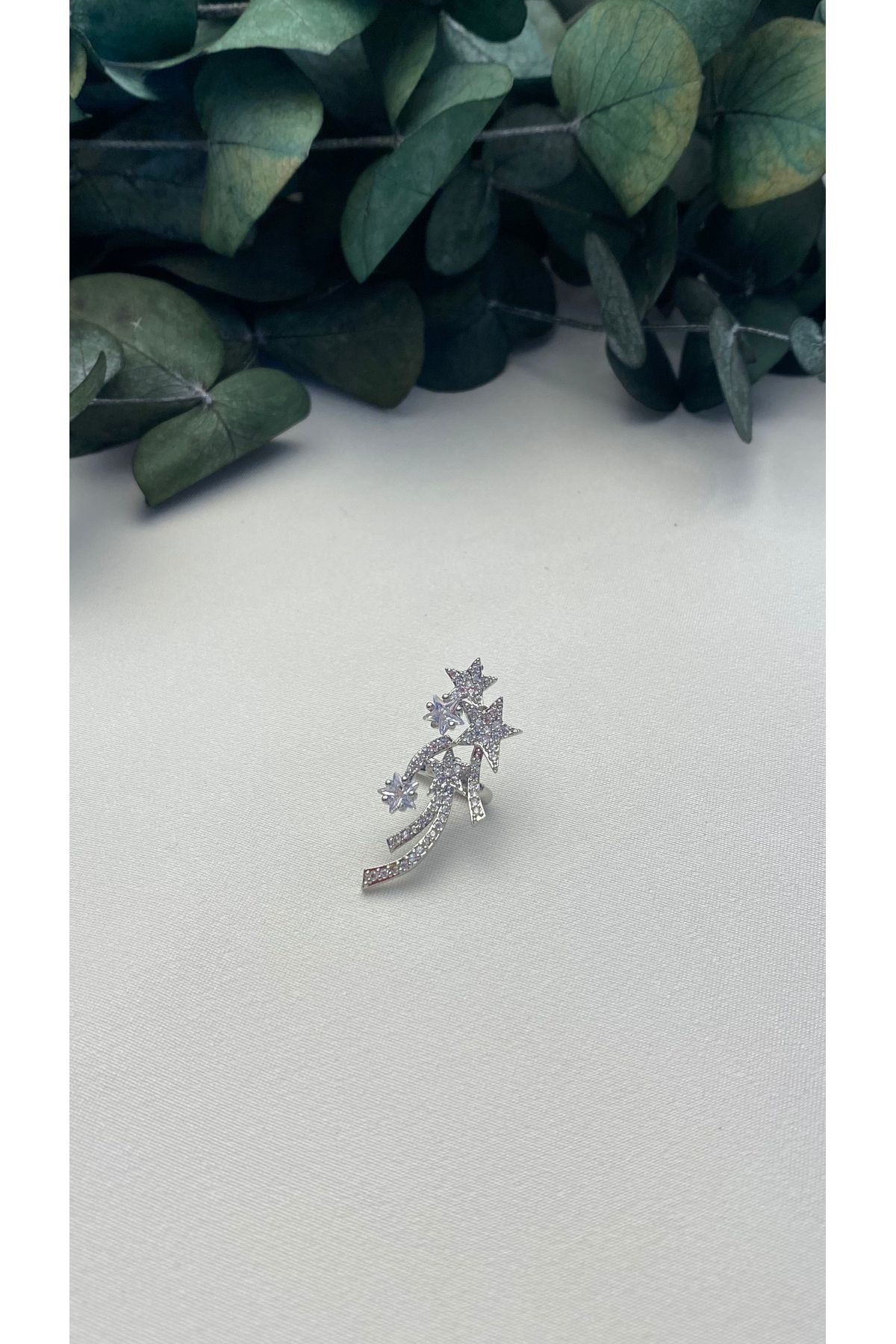 ALTIN KAPLAMA ZİRKON TAŞLI KAYAN YILDIZ EARCUFF SİLVER
