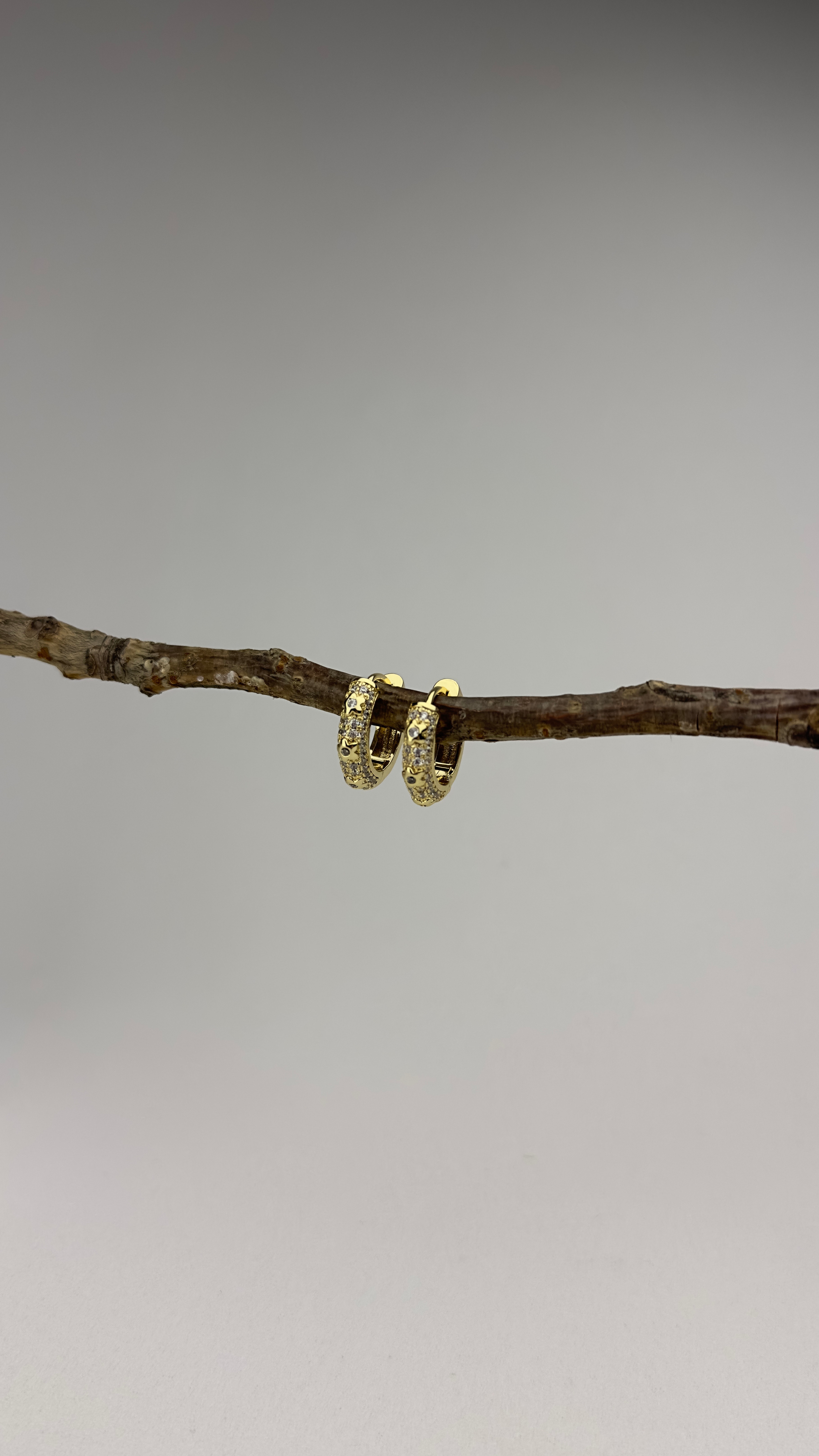 Altın Kaplama Minimal Çiçek Detaylı Orta Boy Zirkon Taşlı Halka Küpe Gold 