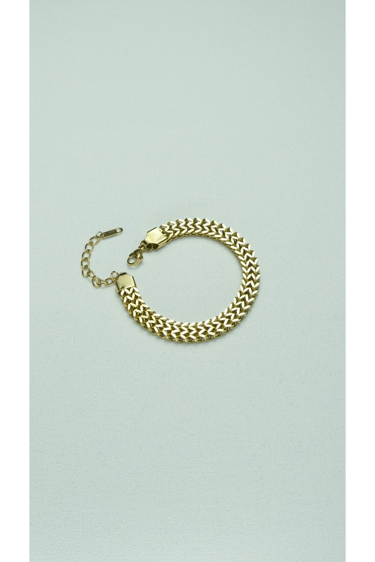 Çelik Kalın Örme Zincir Unisex Gold Bileklik