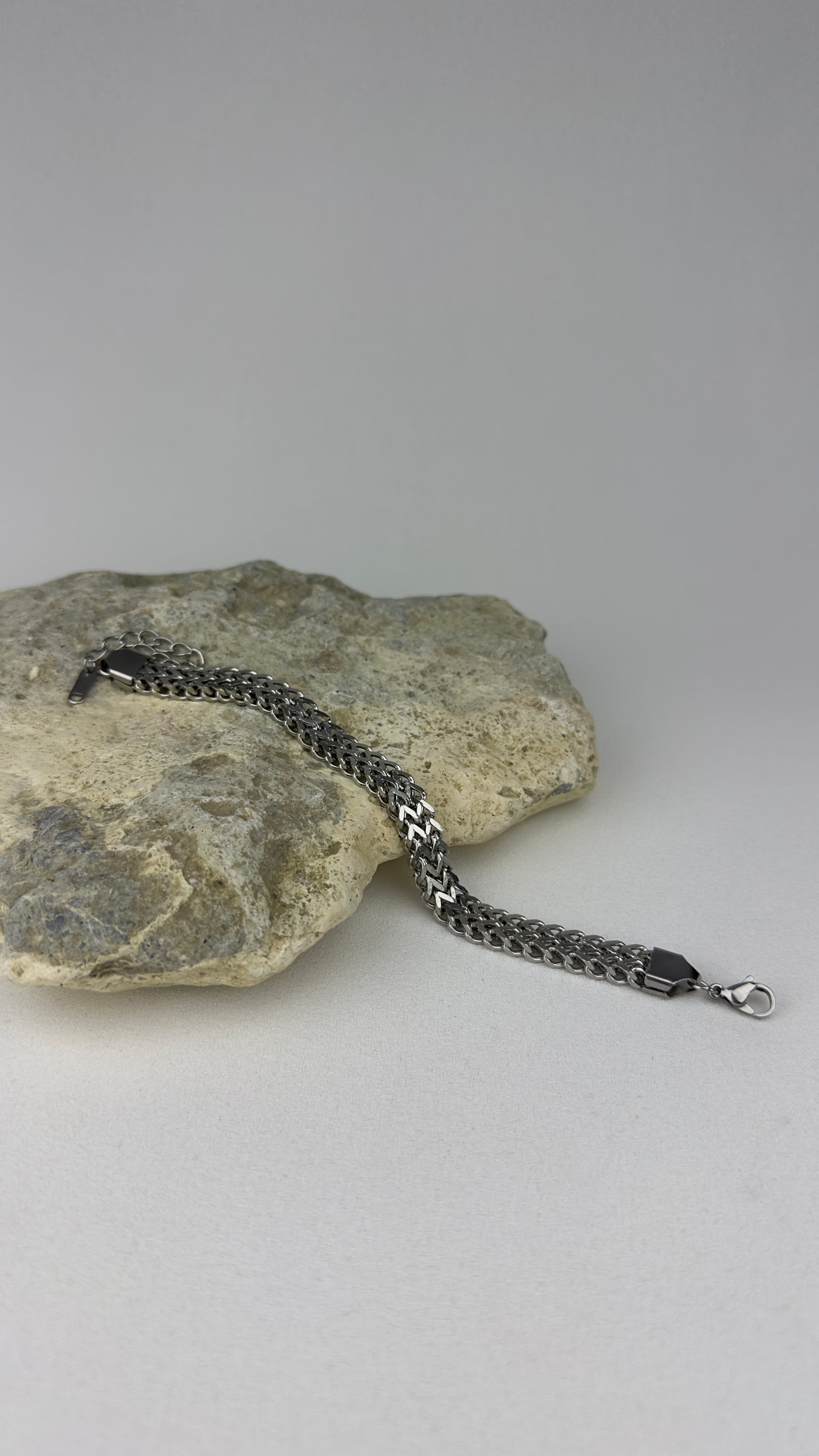 Çelik Kalın Örme Zincir Unisex Silver Bileklik 