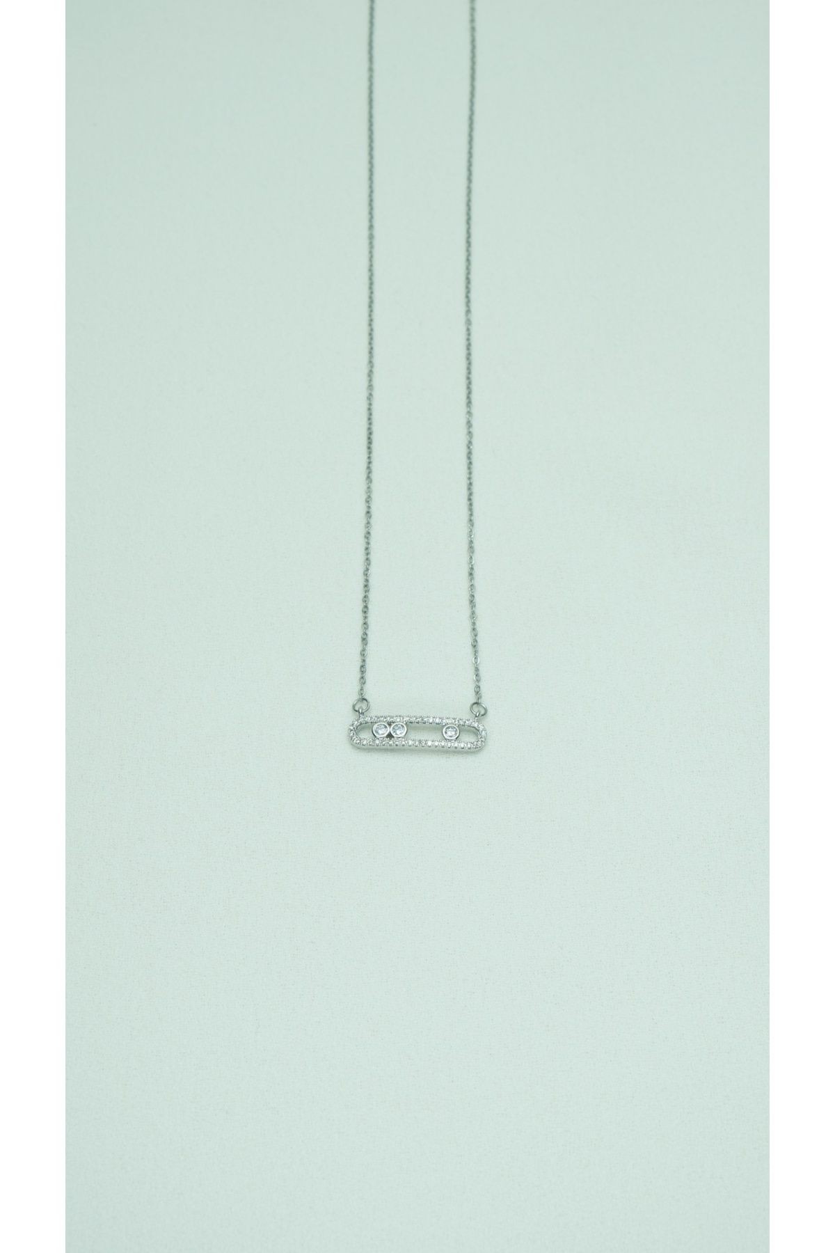 Çelik Zirkon Taşlı Messika Model Silver Kolye