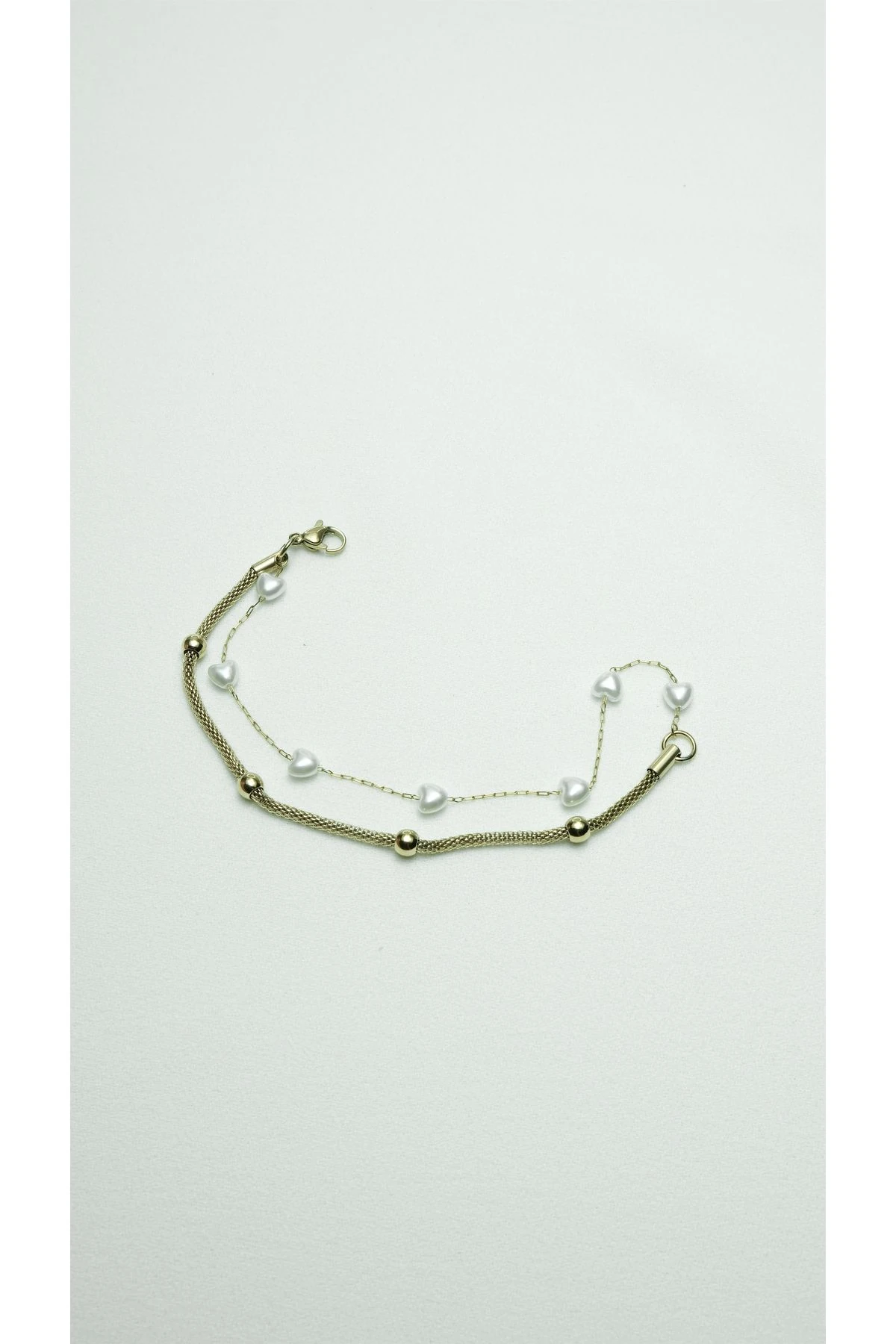 ÇELİK İNCİ KALP İKİLİ BİLEKLİK