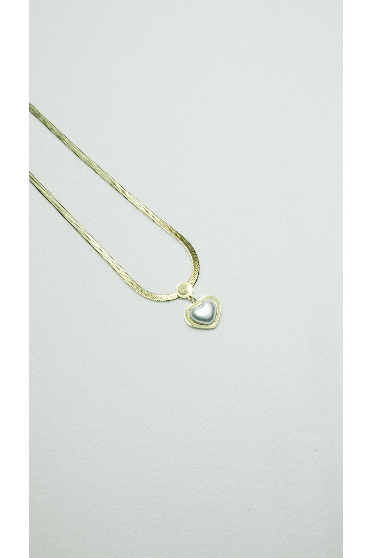 ÇELİK İNCİ KALPLİ LOVE İTALYAN ZİNCİR GOLD KOLYE