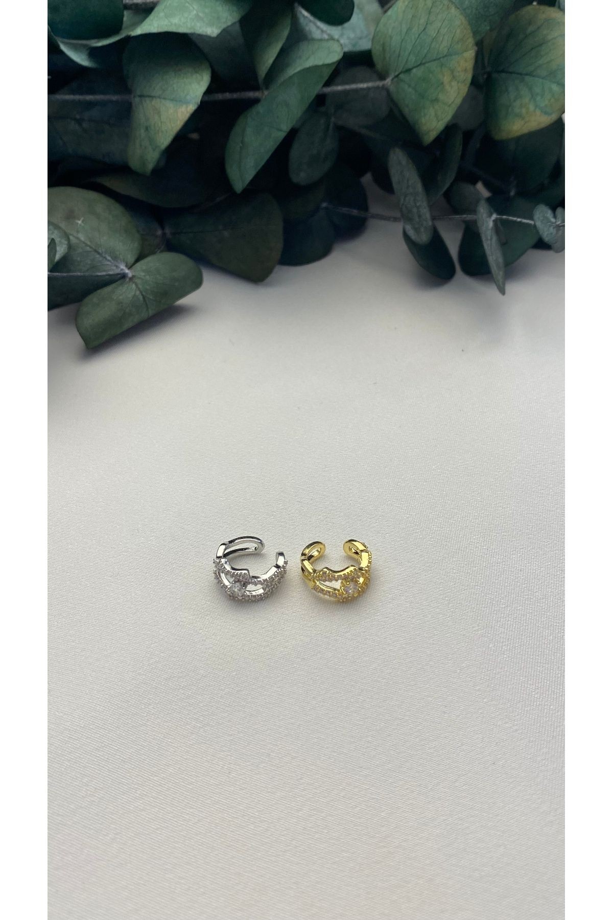 ALTIN KAPLAMA ZİRKON TAŞLI LEMİA EARCUFF SİLVER