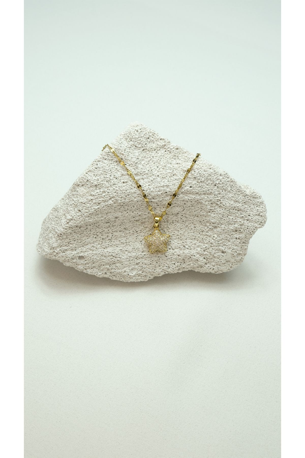 ÇELİK ZİRKON TAŞLI YILDIZ GOLD KOLYE