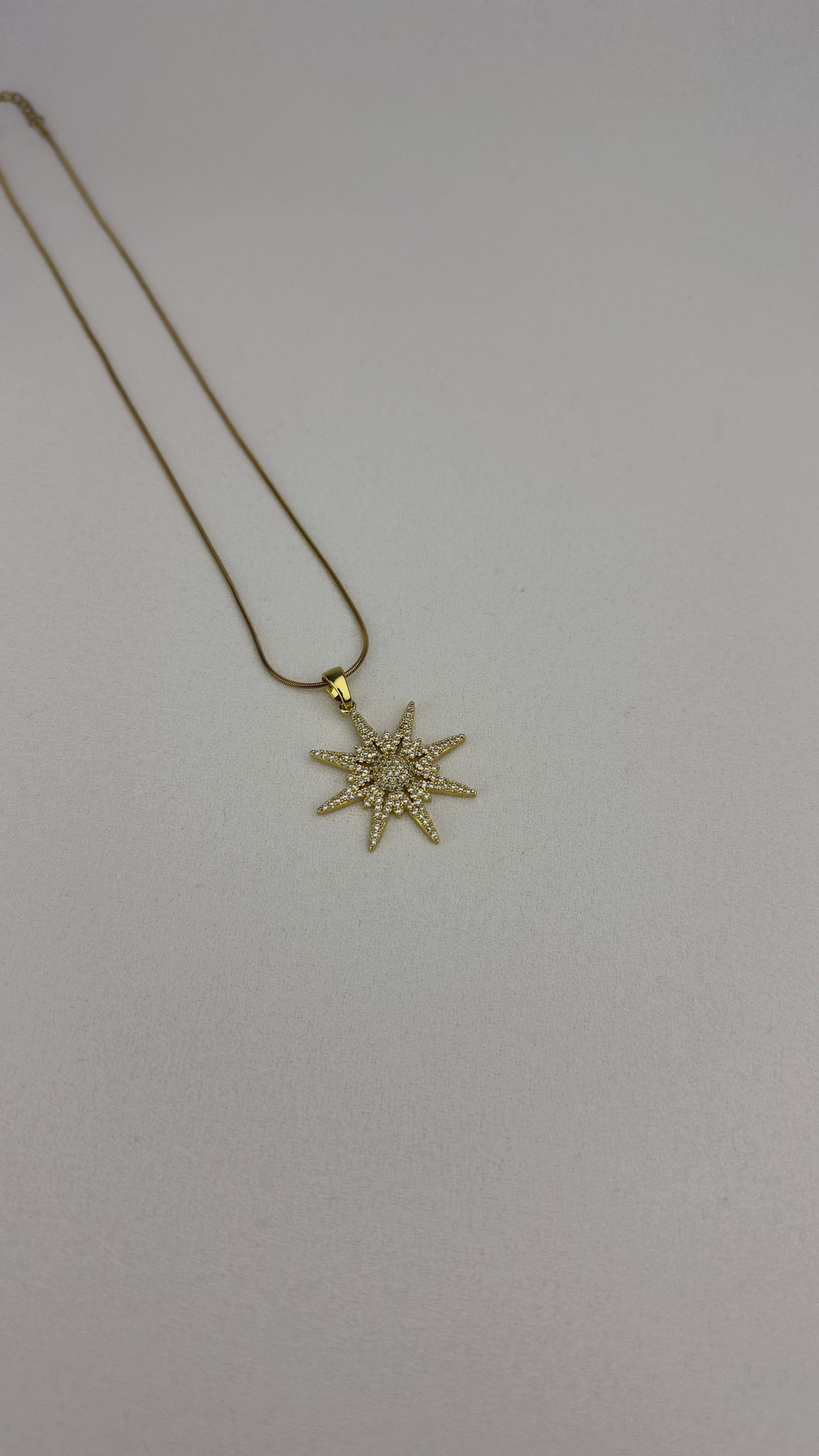 Çelik Starbust Zirkon Taşlı Kolye Gold 