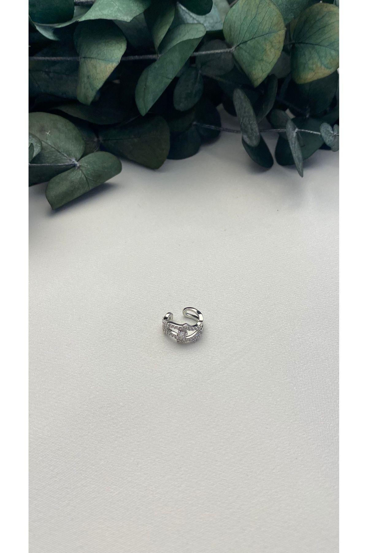 ALTIN KAPLAMA ZİRKON TAŞLI LEMİA EARCUFF SİLVER