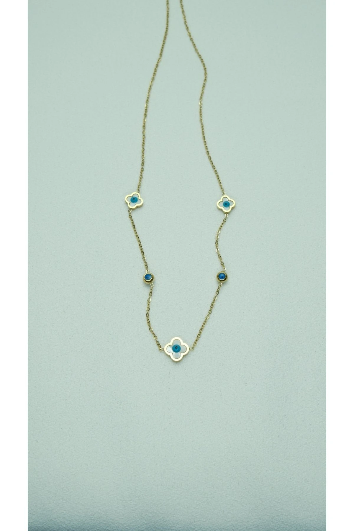 Çelik Nazar Boncuklu Detaylı  Gold Kolye