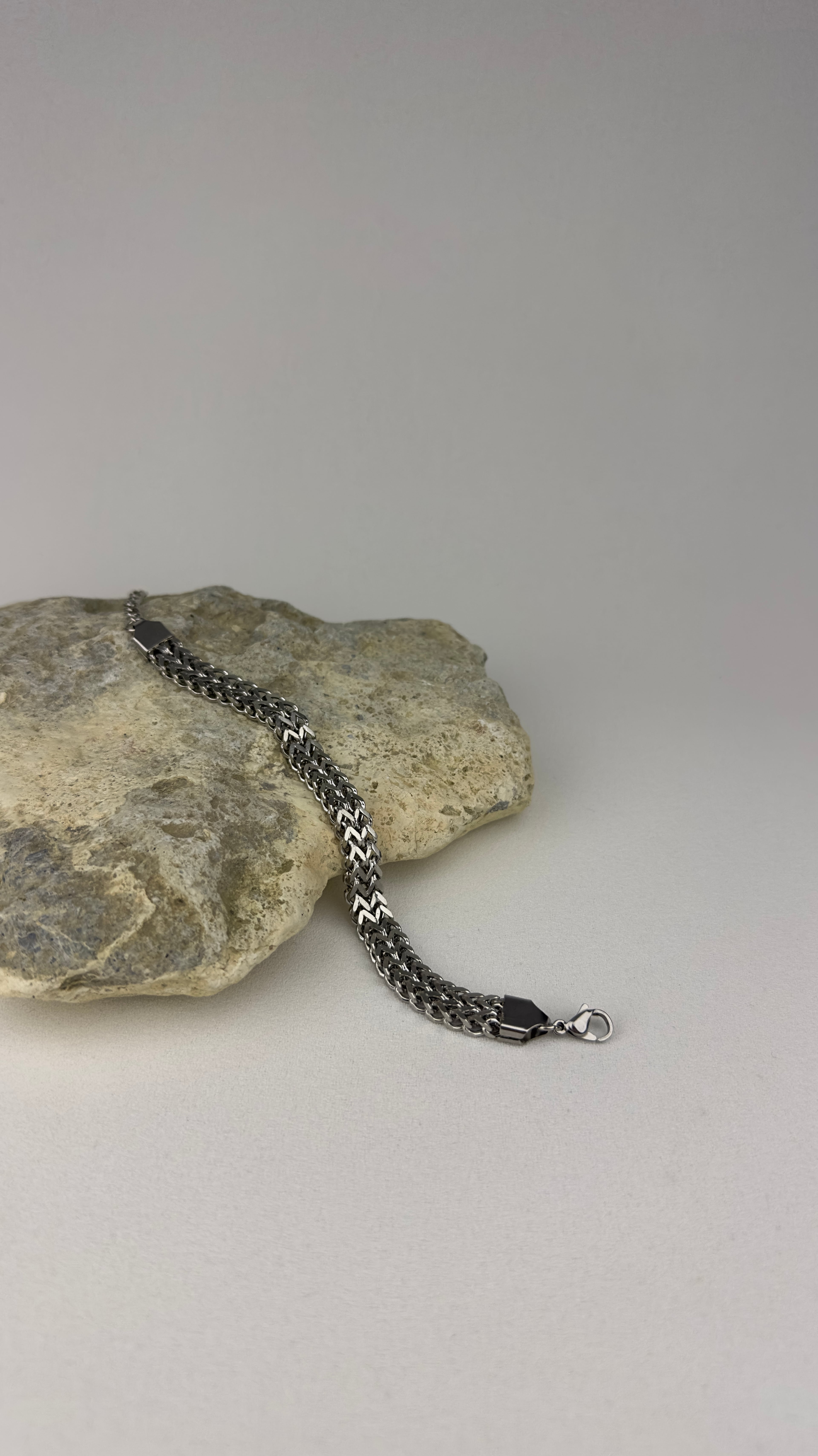 Çelik Kalın Örme Zincir Unisex Silver Bileklik 