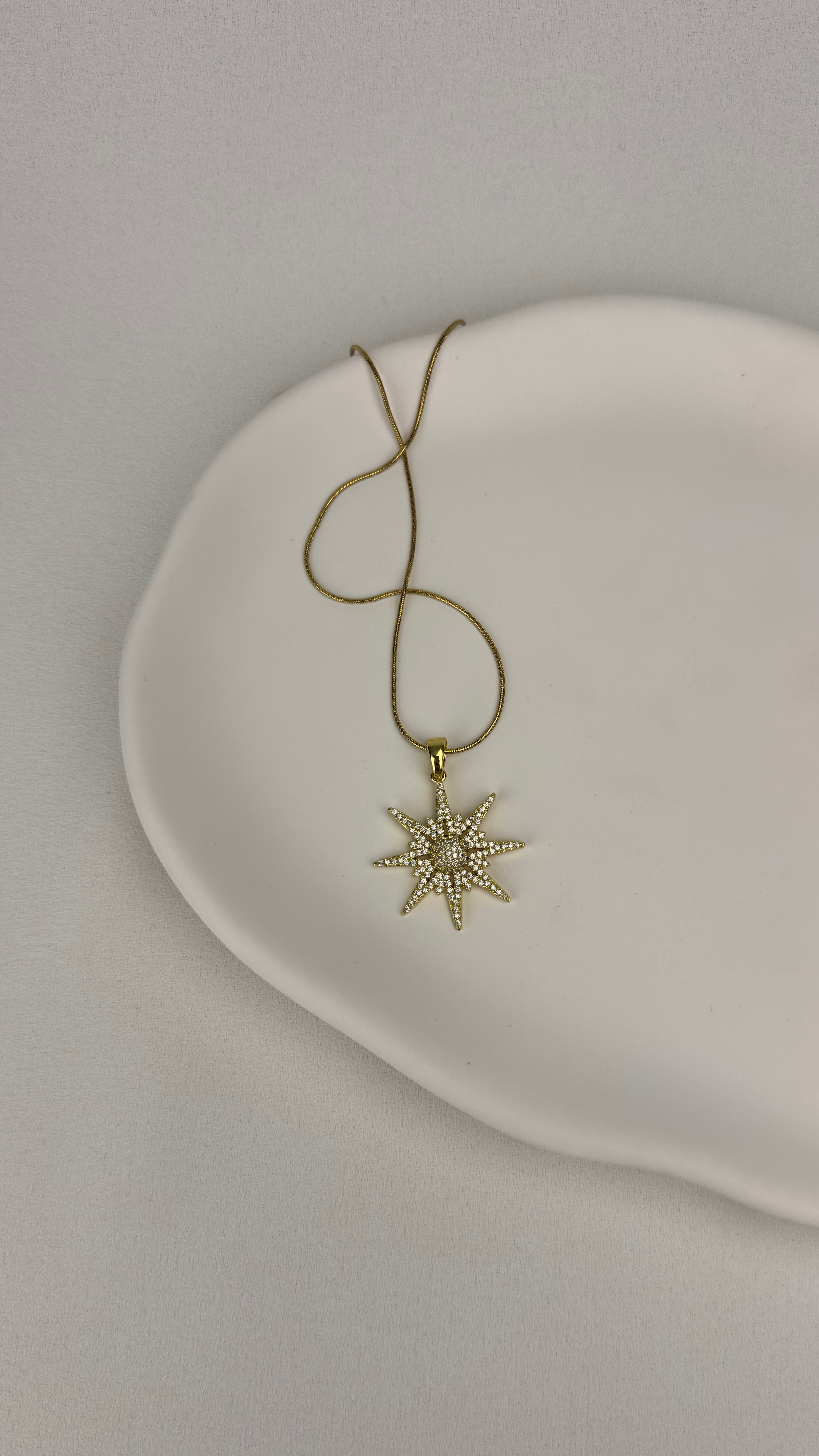 Çelik Starbust Zirkon Taşlı Kolye Gold 