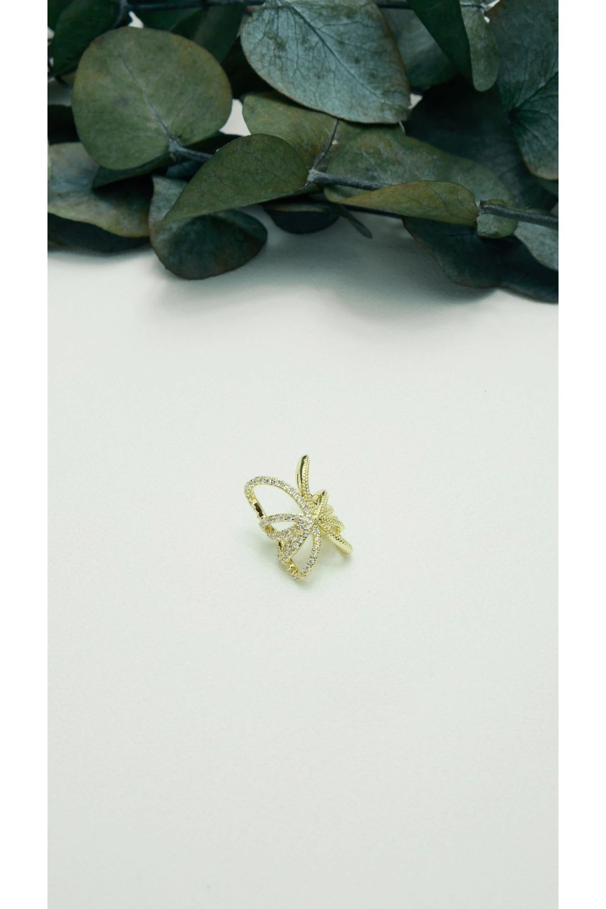 ALTIN KAPLAMA ÇİFT TARAFLI BÜYÜK KELEBEK ZİRKON EARCUFF GOLD