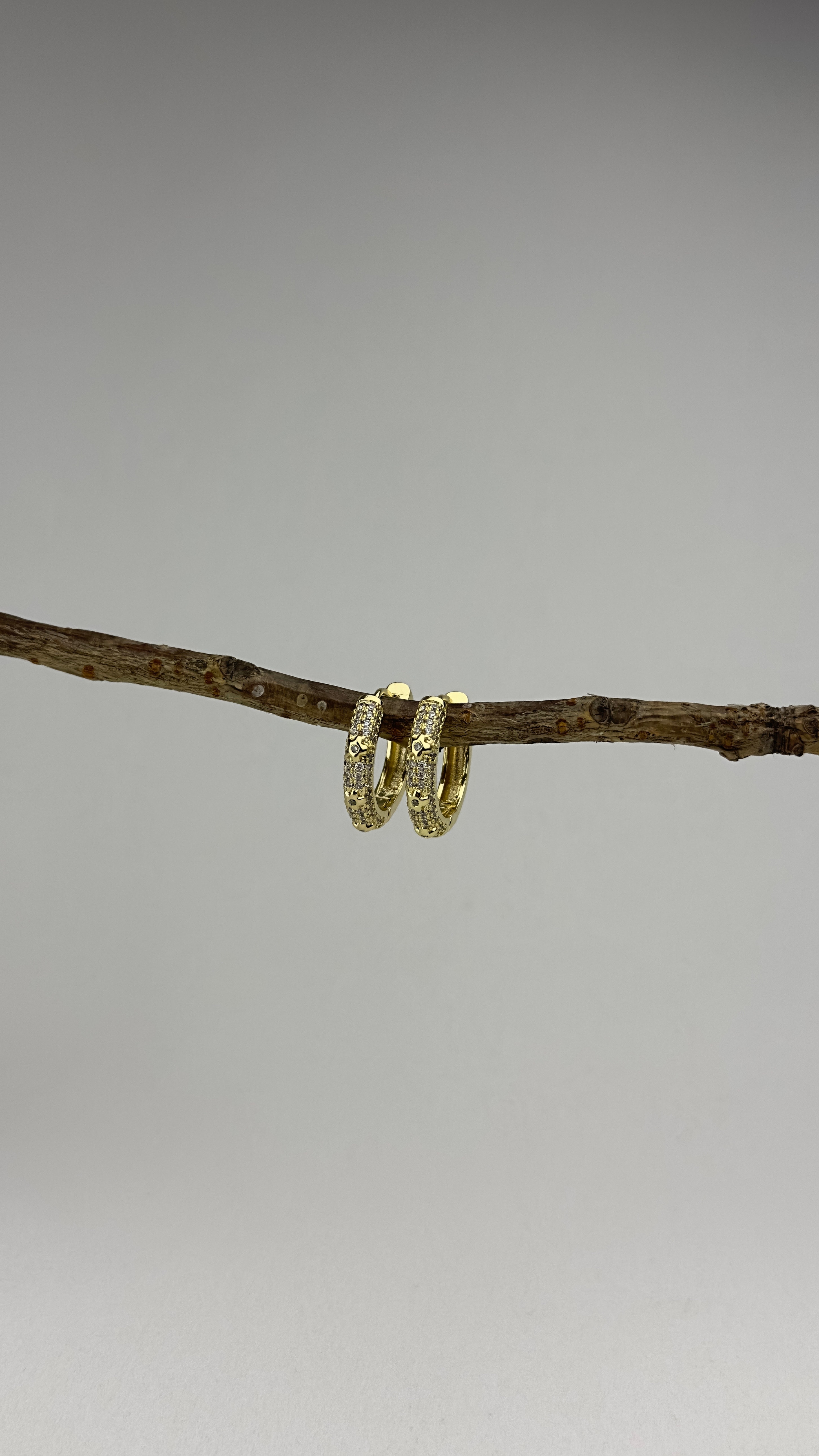 Altın Kaplama Minimal Çiçek Detaylı Zirkon Taşlı Halka Küpe Gold 