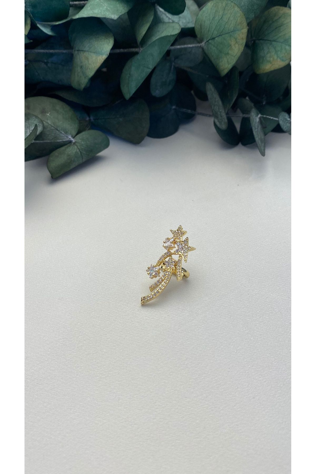 ALTIN KAPLAMA ZİRKON TAŞLI KAYAN YILDIZ EARCUFF GOLD