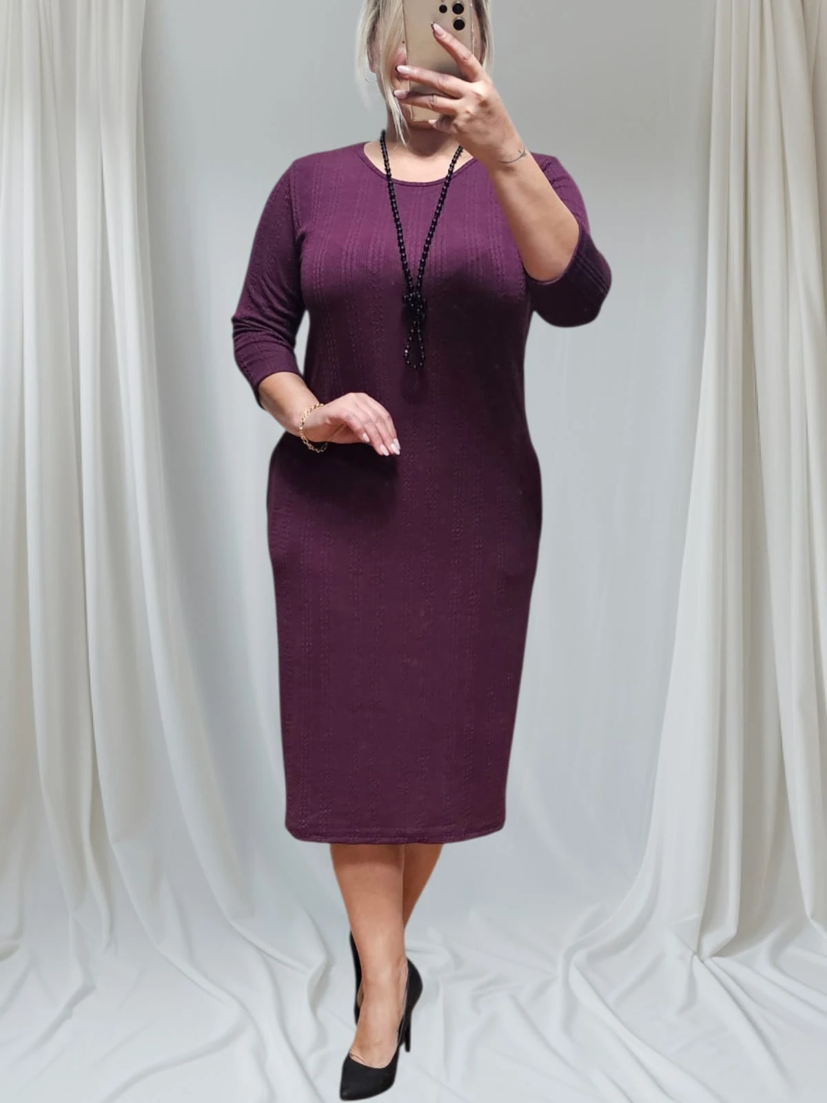 Mor Renk Kaşkorse Esnek Triko Elbise